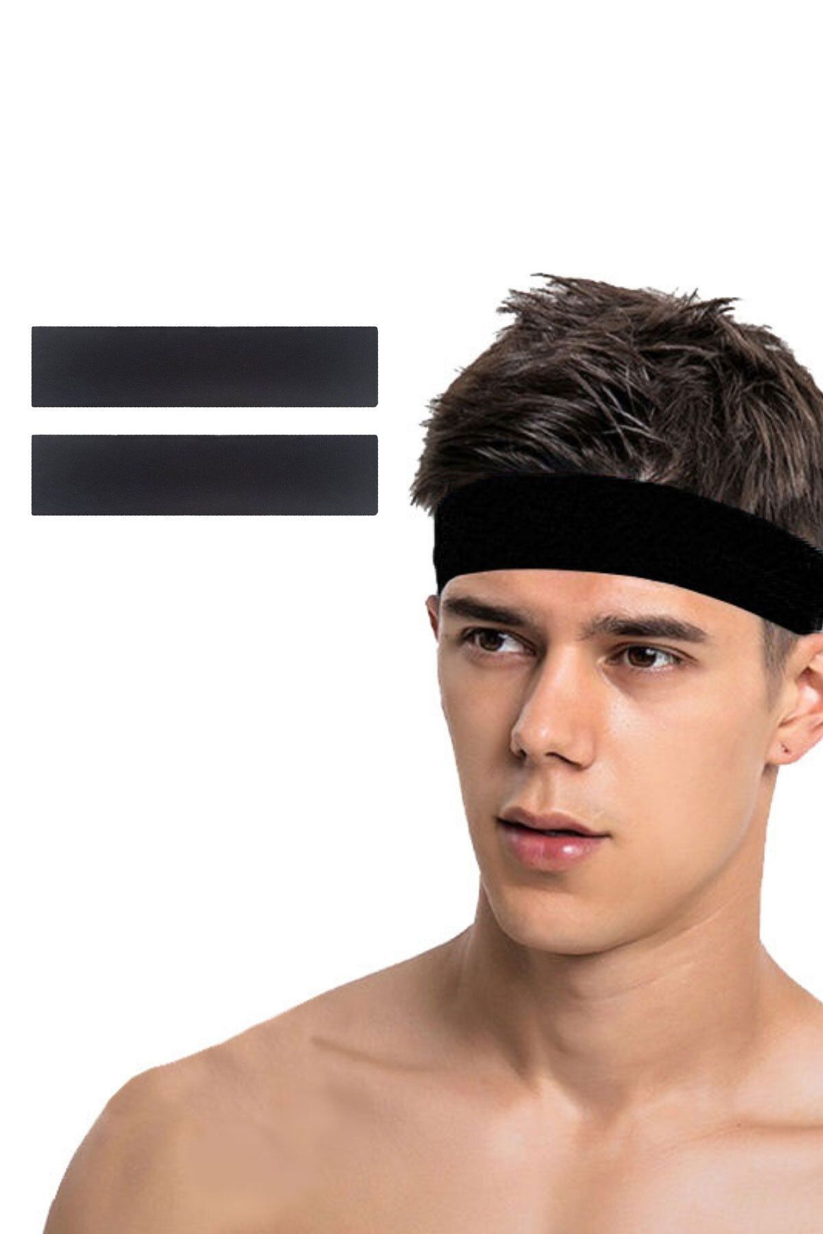 Salvia Dione 2li Erkek Spor Saç Bandı Sporcu Kafabandı Headband Ter Bantı Tenis Fitness Saç Bantları Seti 2 Siyah