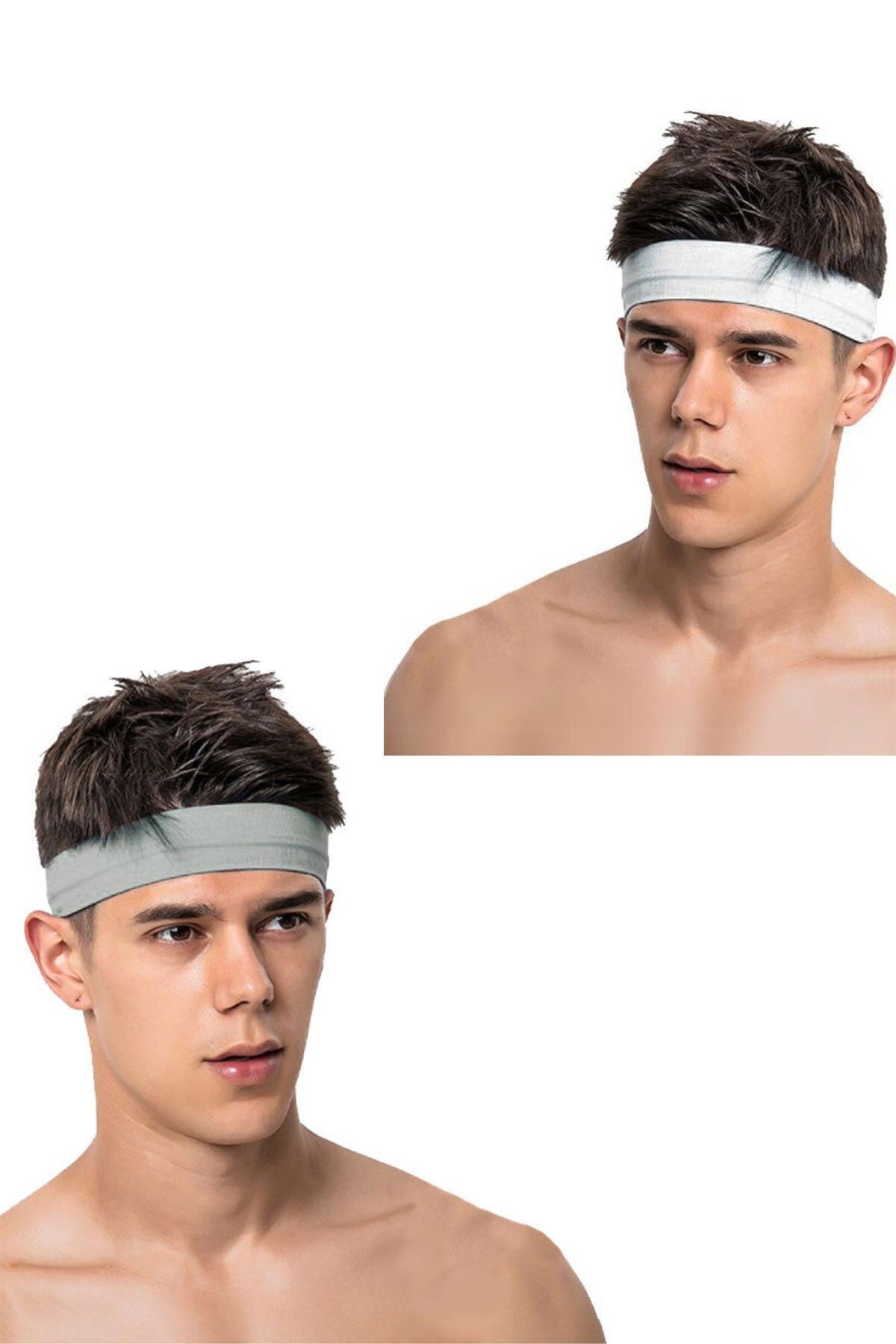 Salvia Dione 2li Erkek Spor Saç Bandı Sporcu Kafabandı Headband Tenis Ter Bantı Fitness Saç Bantları Beyaz & Gri