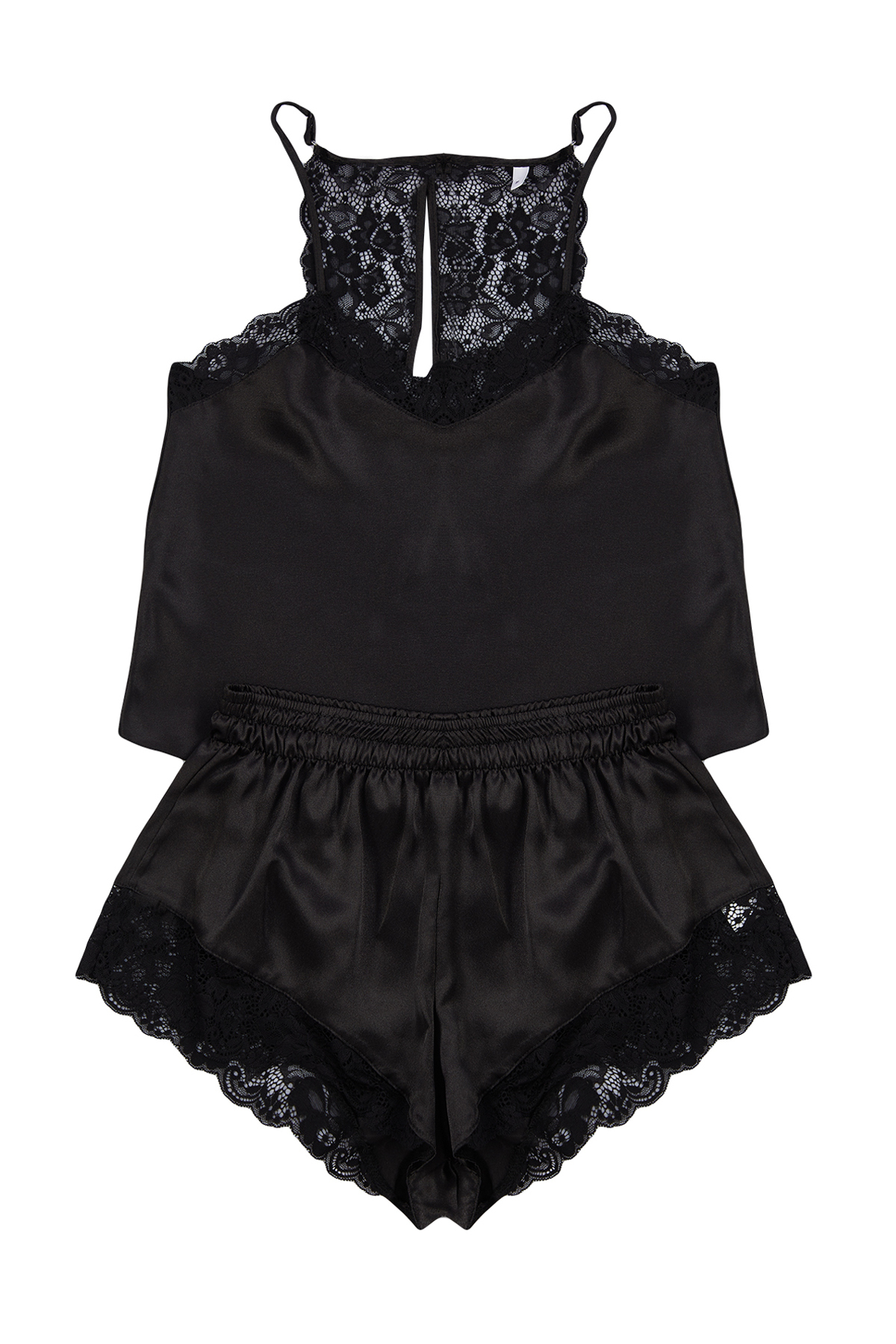 Trendyolmilla  Siyah Dantelli İp Askılı Saten Şortlu Dokuma Pijama Takımı THMSS22PT0269 - Görsel 7