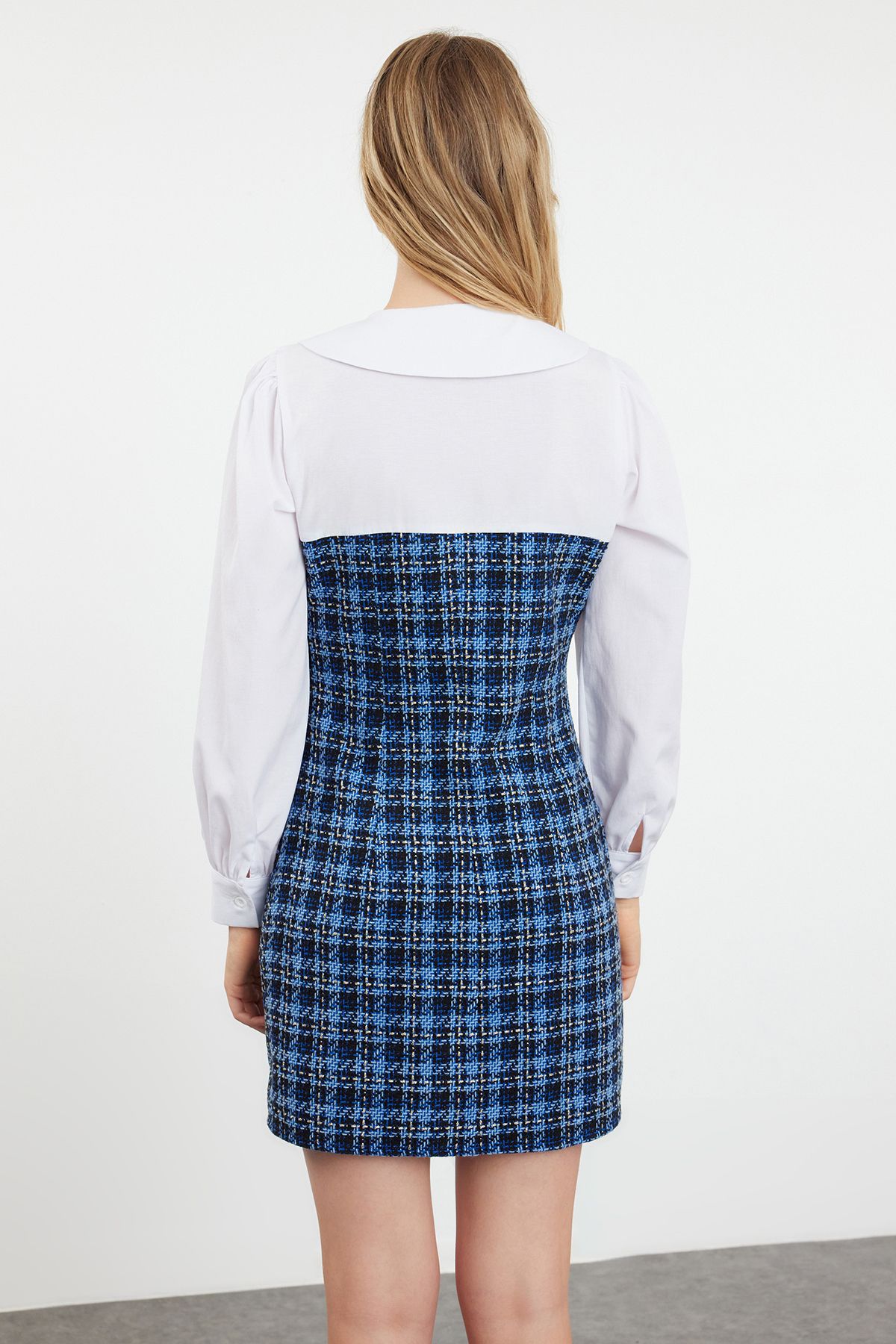 Trendyol Collection-Rochie în carouri cu imprimeu albastru în carouri - TWOAW23EL00701 5