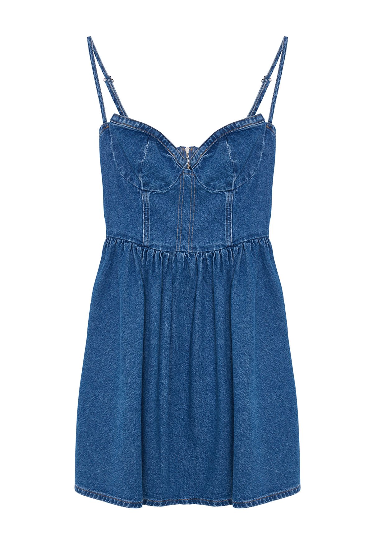 Trendyol Collection Strappy Blue Mini Denim Dress TWOAW25EL00089 Trendyol