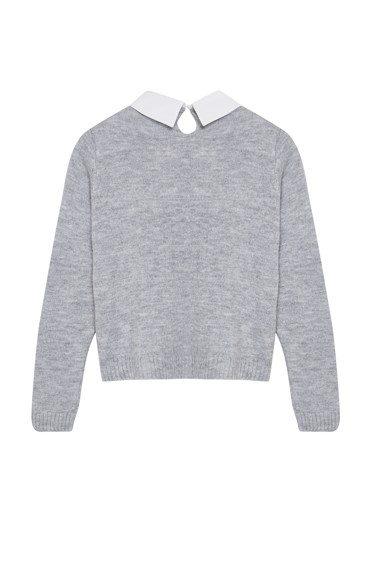 Trendyolmilla  Gri Yumuşak Dokulu Gömlek Garnili Kurdele/Fiyonk Detaylı Taşlı Triko Kazak TWOAW25KZ00035 - Görsel 7