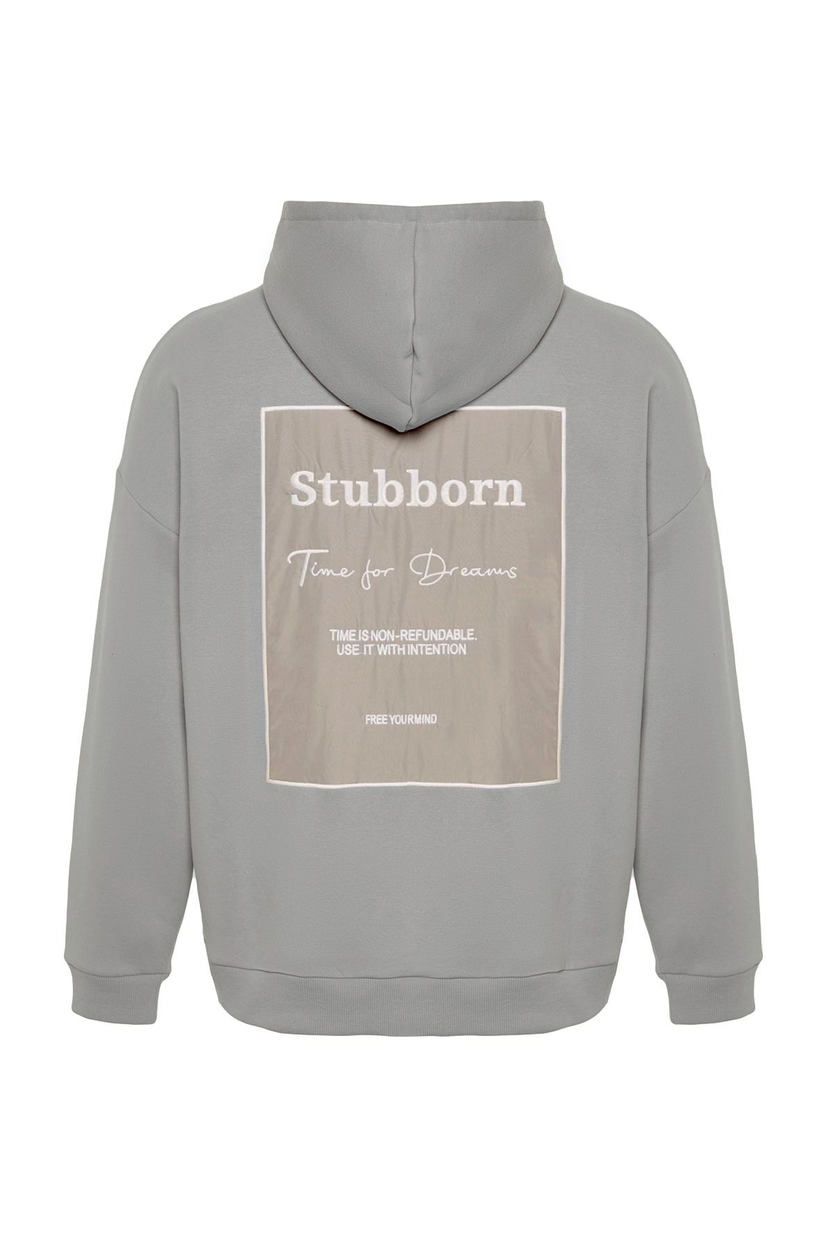 Trendyol Collection-Premium Gray Oversize Hooded Sweatshirt - Fleece/Warm Tmnaw24Sw00186 8