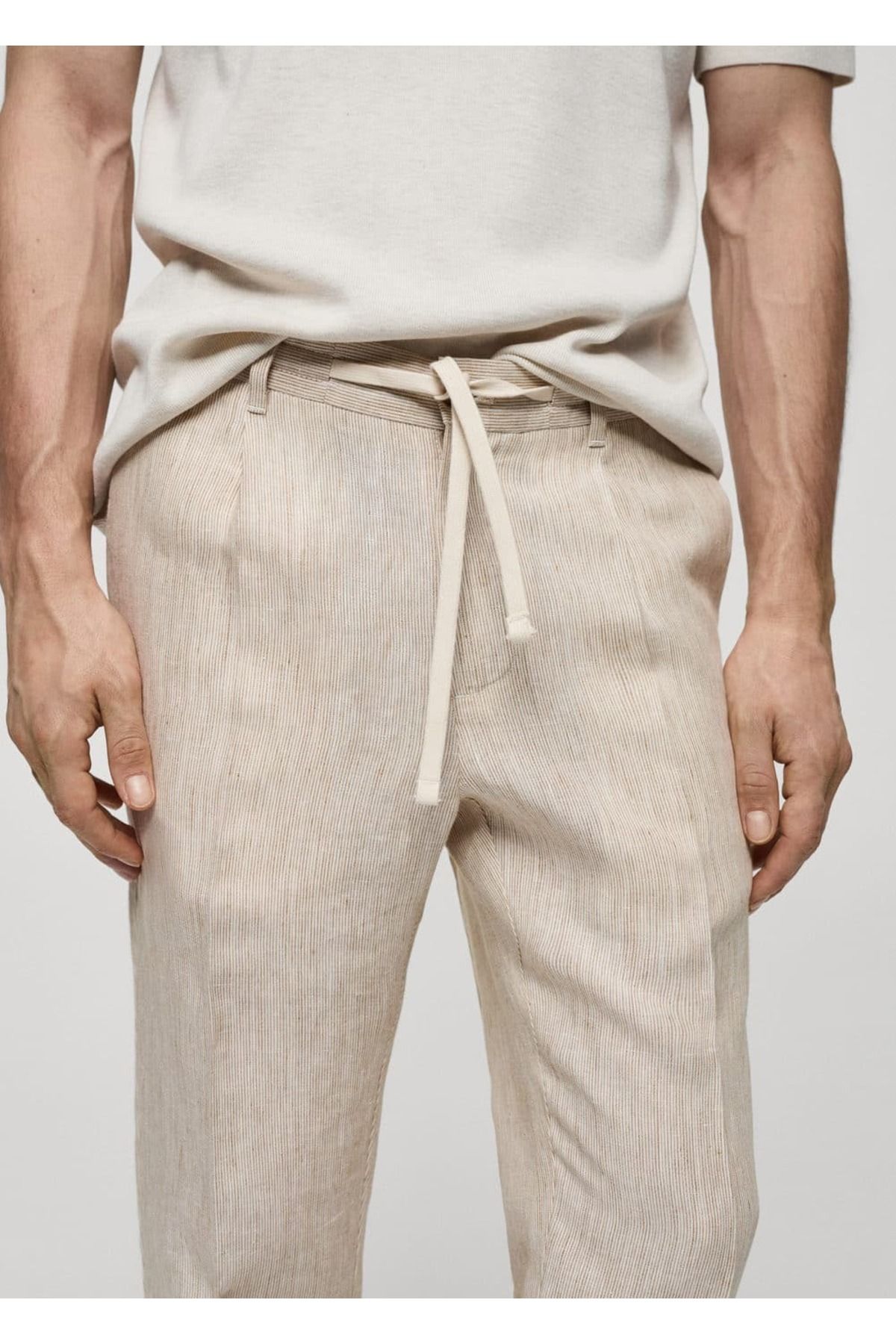 MANGO Man-Pruhované kalhoty Slim Fit ze 100% lnu 5