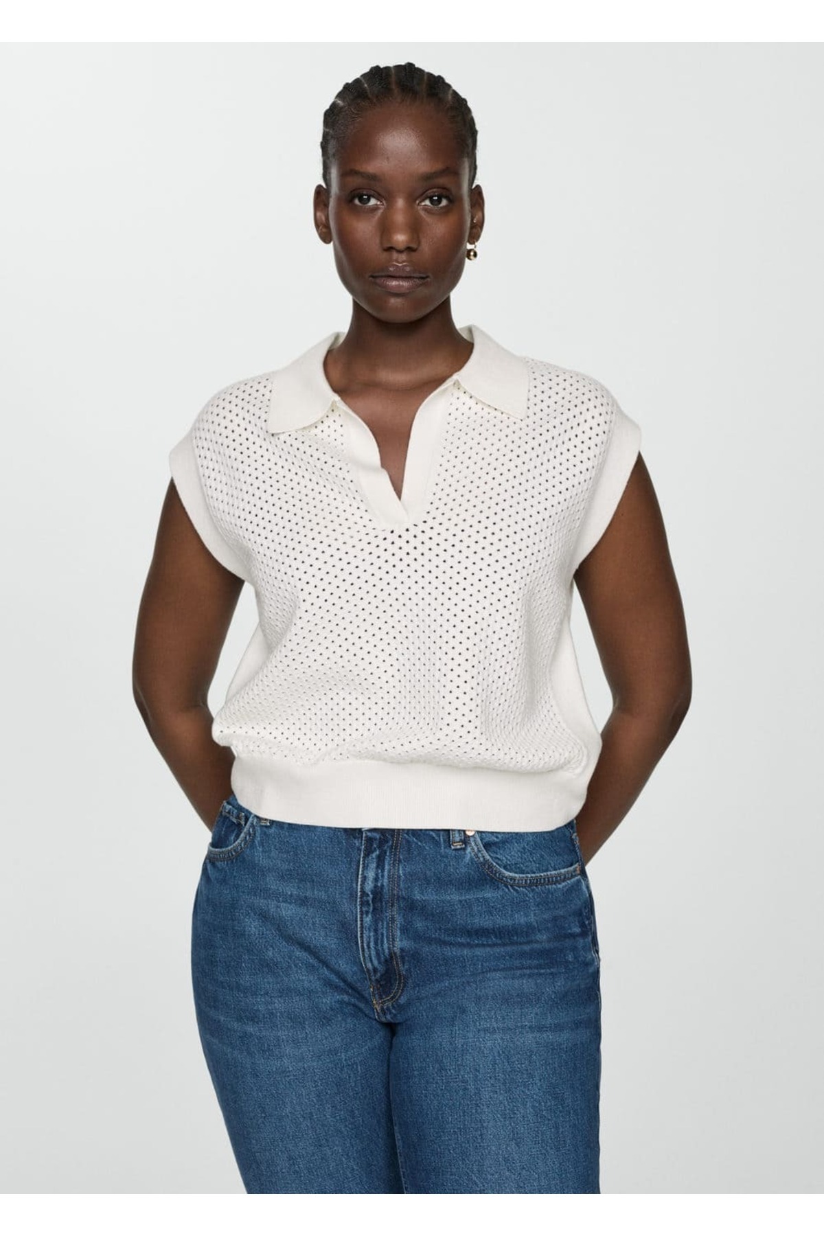 بافت و پلیور زنانه سفید منگوMANGO | 67055747 اورجینال - تصویر 8