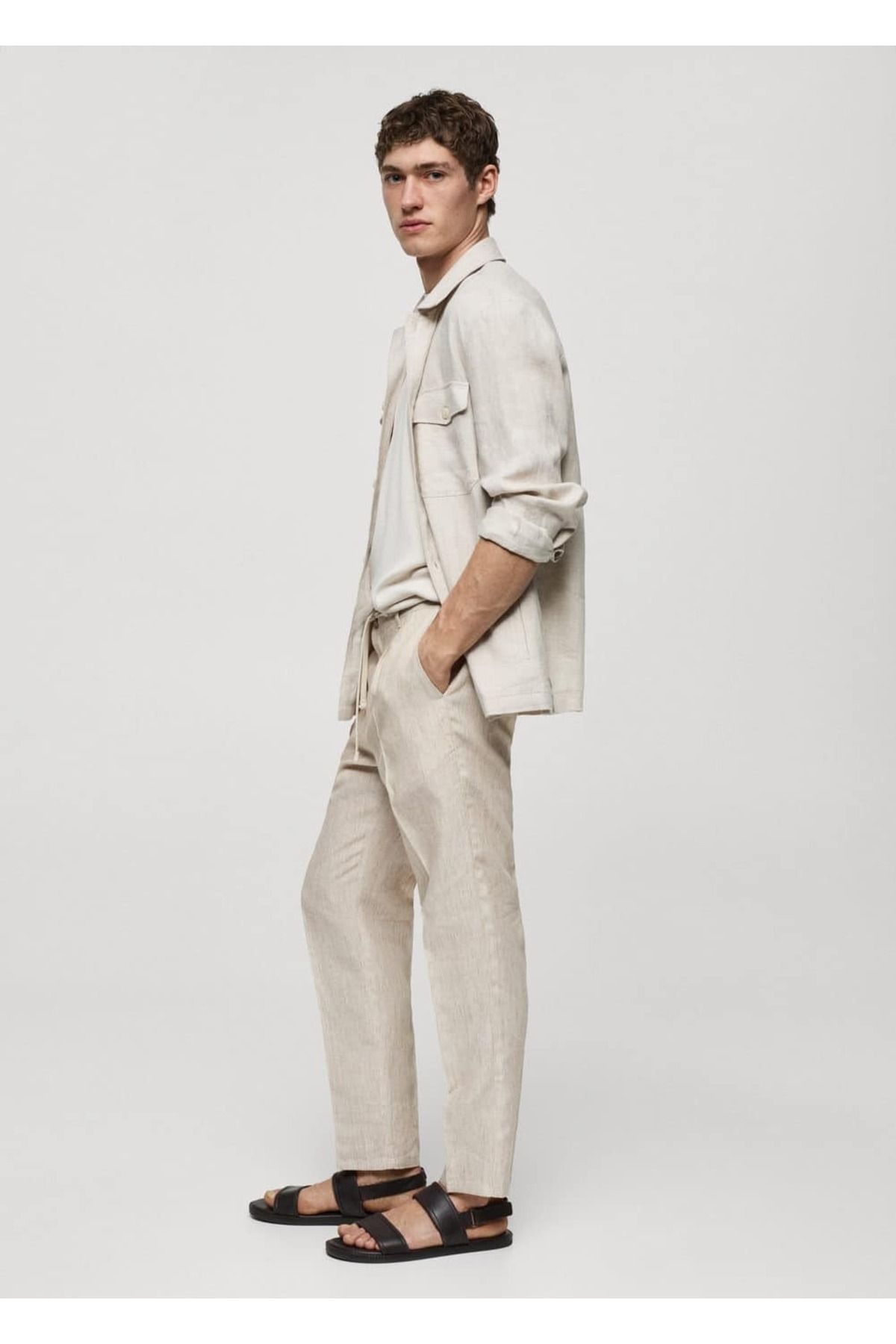 MANGO Man-Pruhované kalhoty Slim Fit ze 100% lnu 6