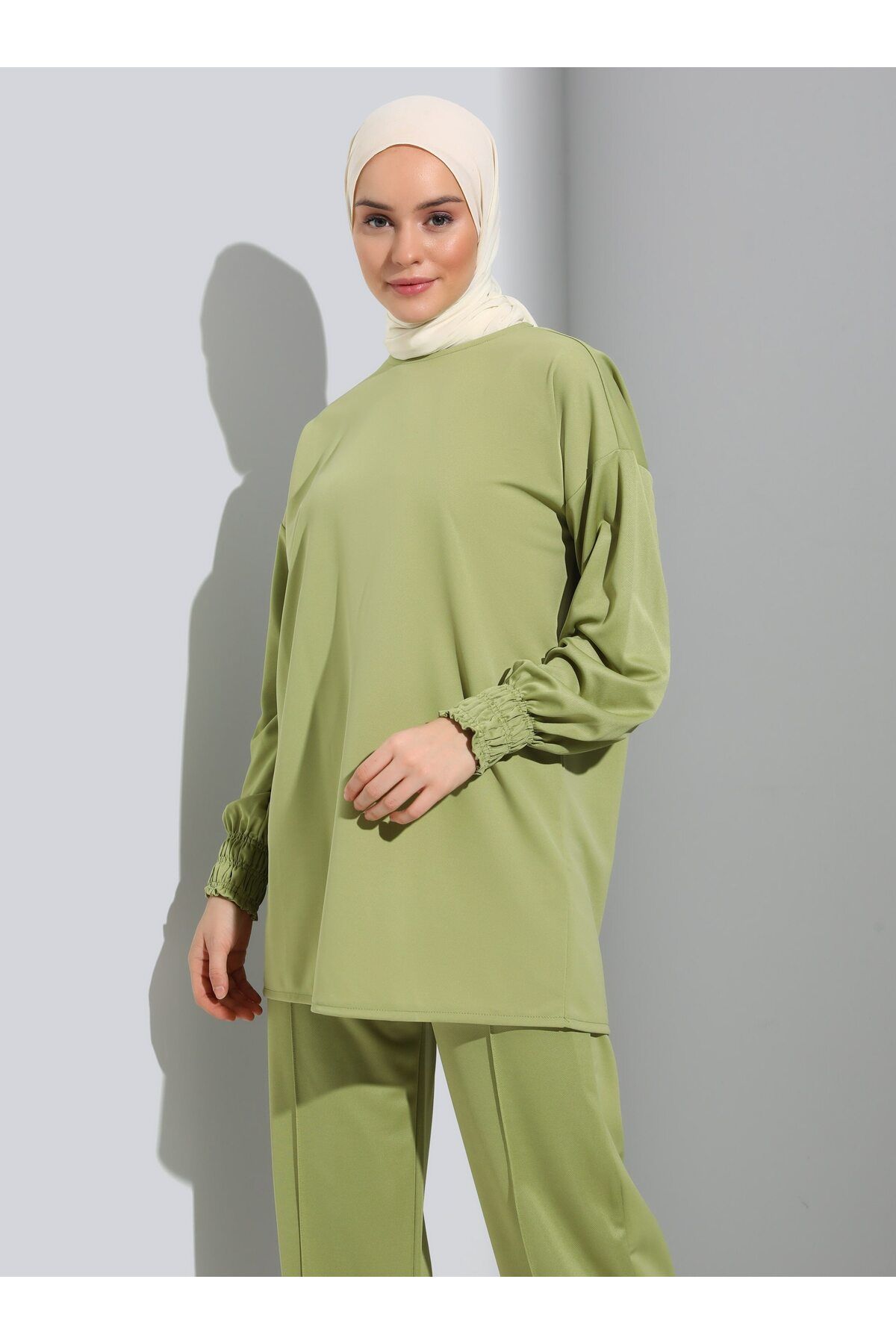 Refka-Oil Green Gipe Detailed Tunic and Trousers Set 7