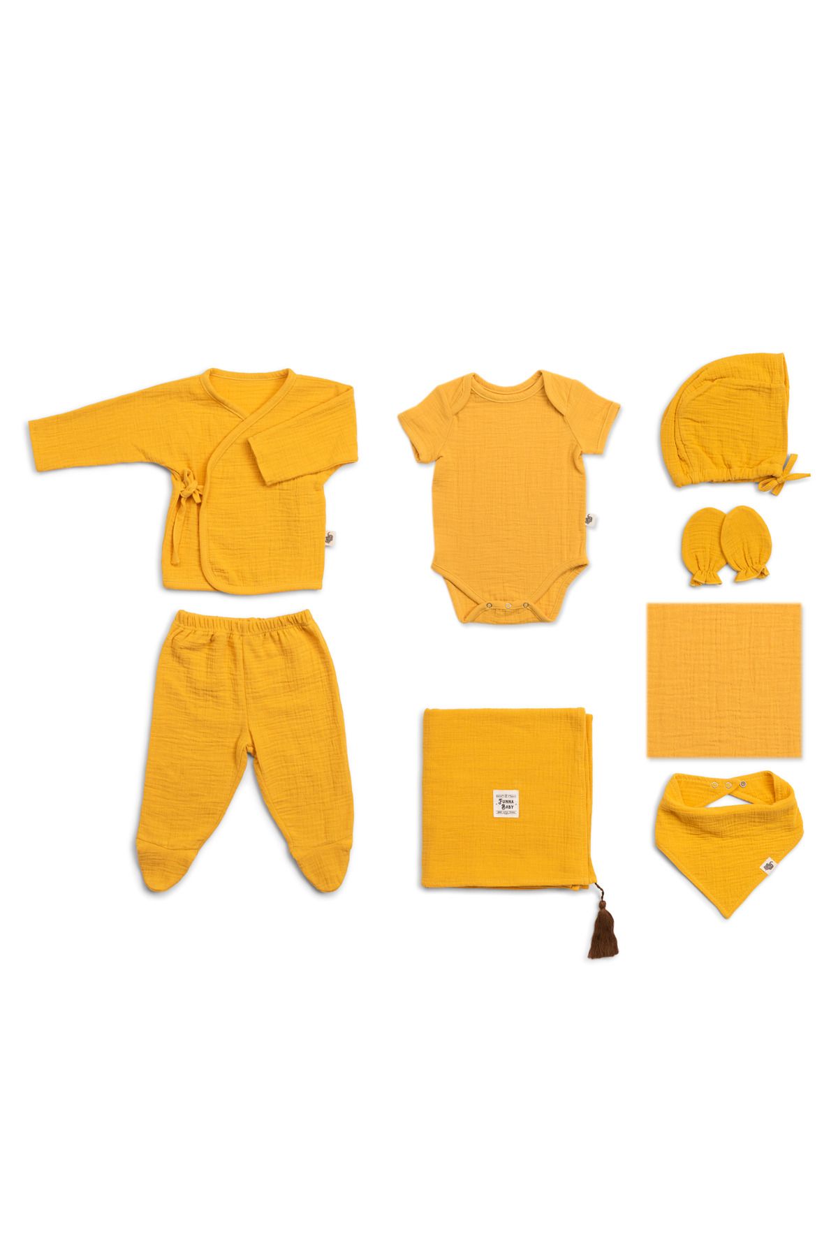 Funna Baby Muslin Yenidoğan Seti - 8 Parça - Marigold - Hardal - 0 /3 Ay
