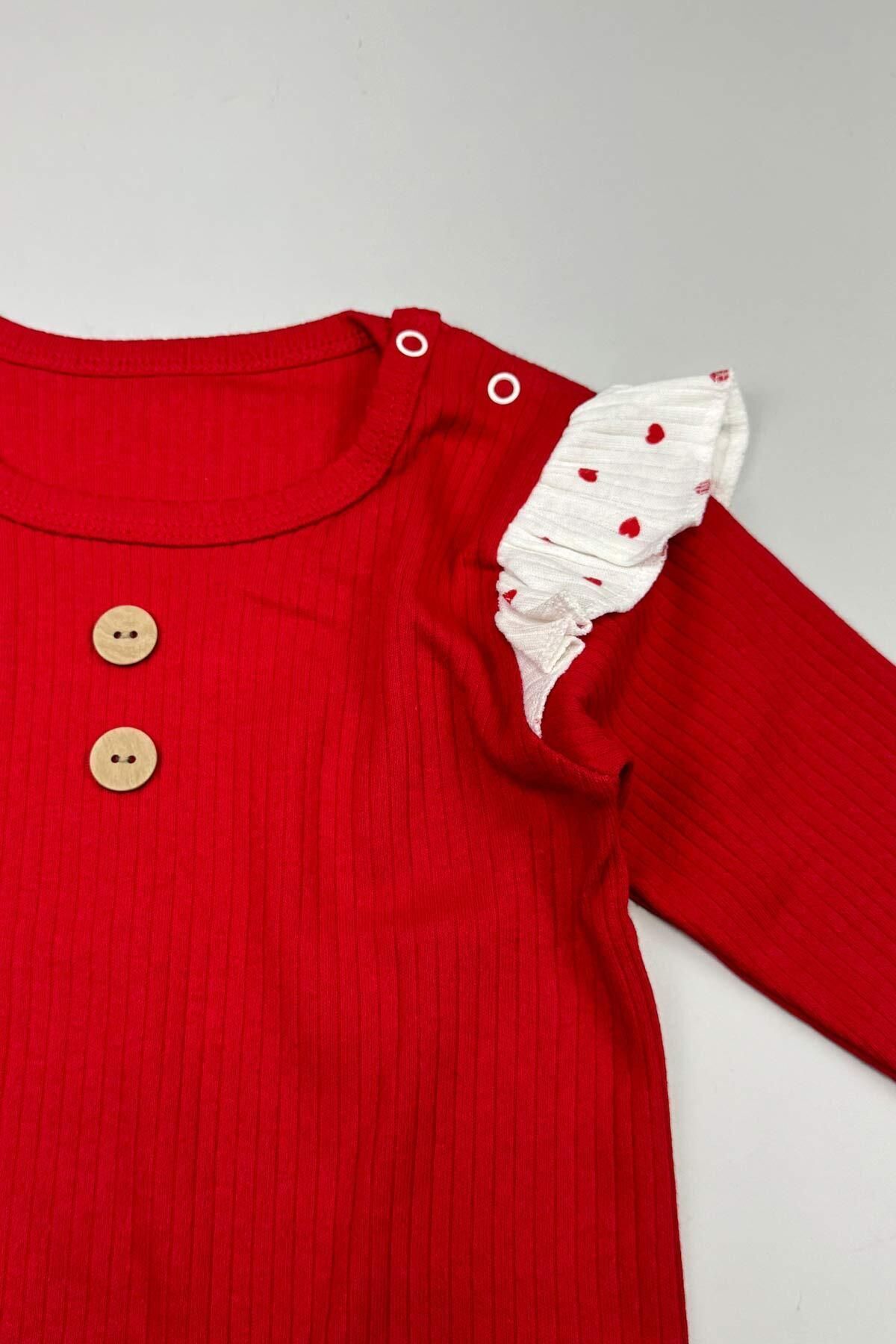 Peki-15068 Model Baby and Kids Butterfly Patterned Ruffle Body - With Snaps from the Bottom, Heart and Heart 6