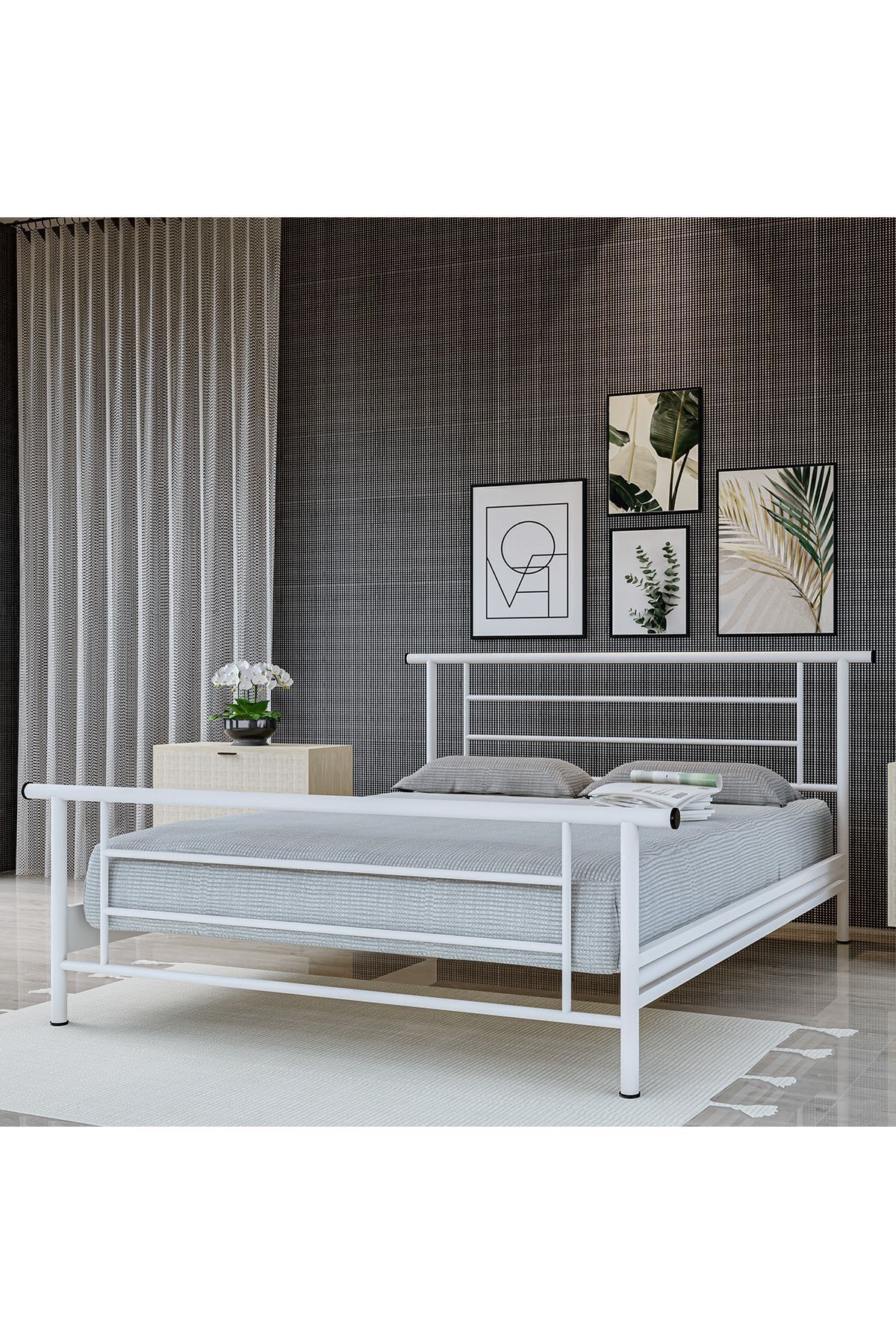 Metalia Gm 412 Zambak Çift Kişilik Metal Karyola Beyaz 160x200