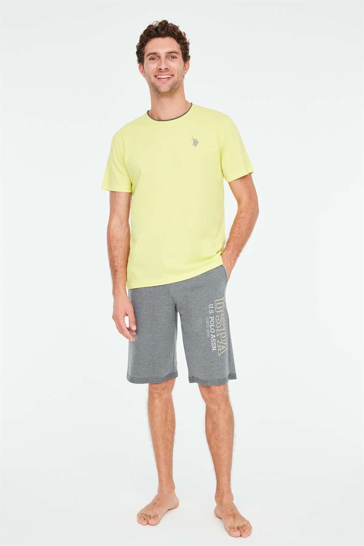ست پیژامه زرد مردانه تیشرت نئون اورجینال U.S. Polo Assn.
