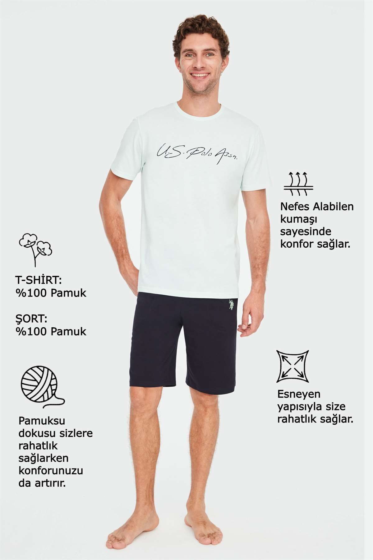 U.S. Polo Assn. ست تیشرت نعنایی نخی مردانه