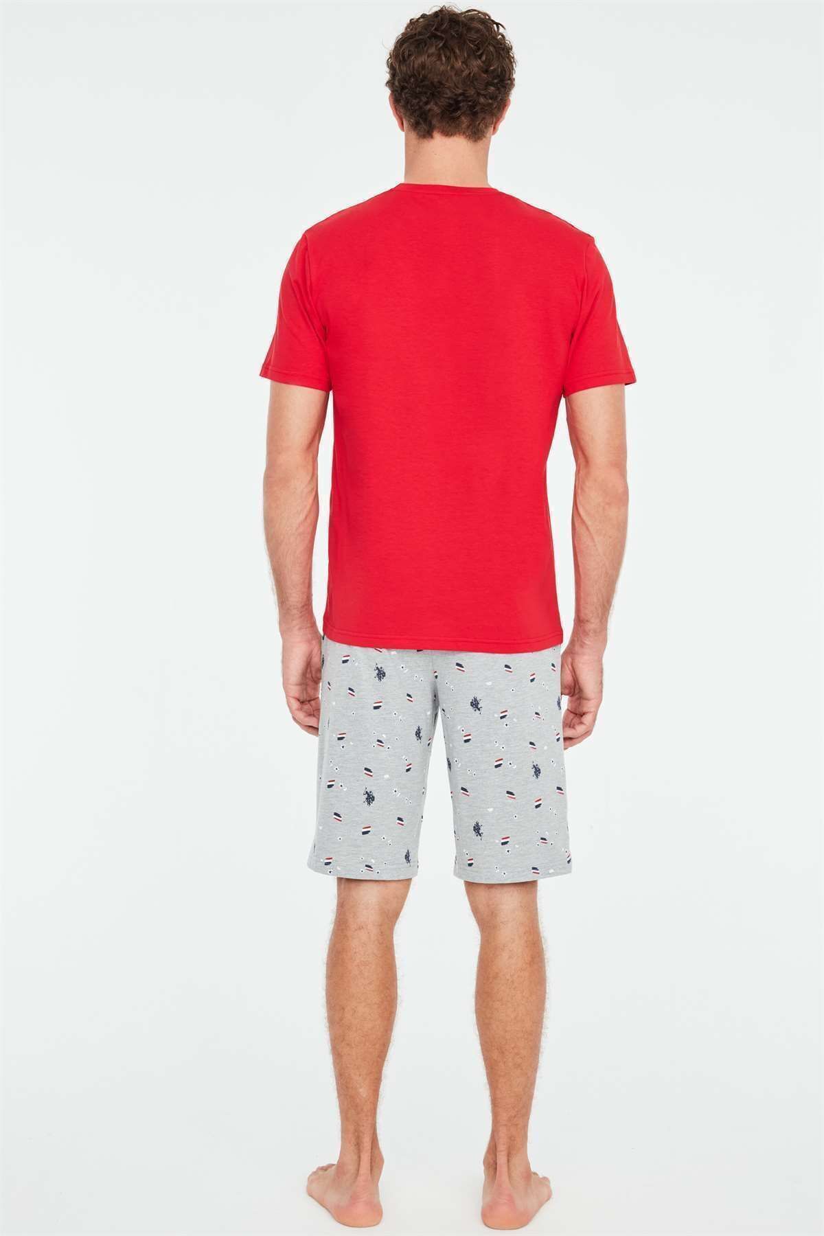 ست پیژامه قرمز مردانه شورت تیشرت اورجینال U.S. Polo Assn.