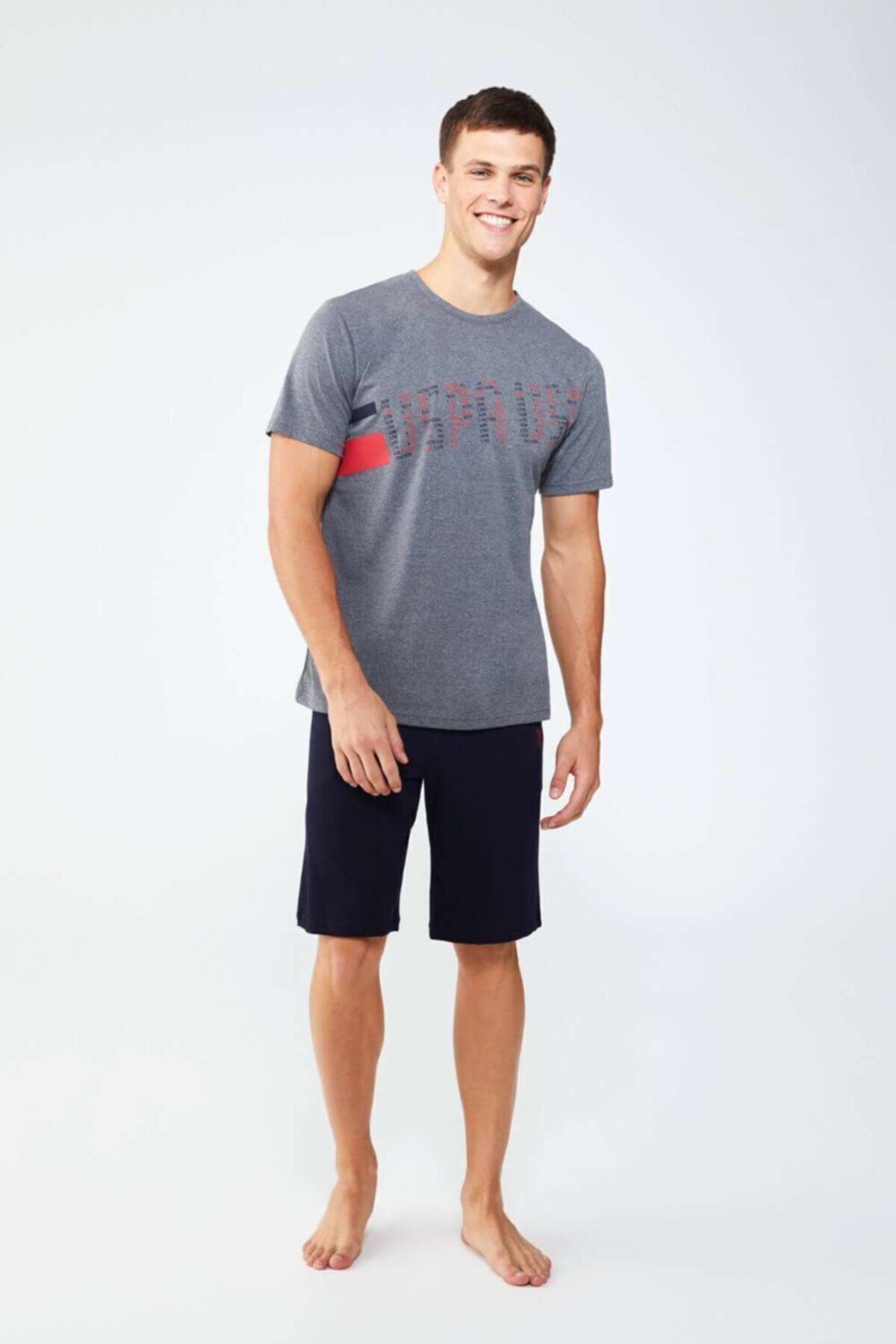 ست پیژامه خاکستری مردانه تیشرت آنتراسیت ملانژ اورجینال U.S. Polo Assn.
