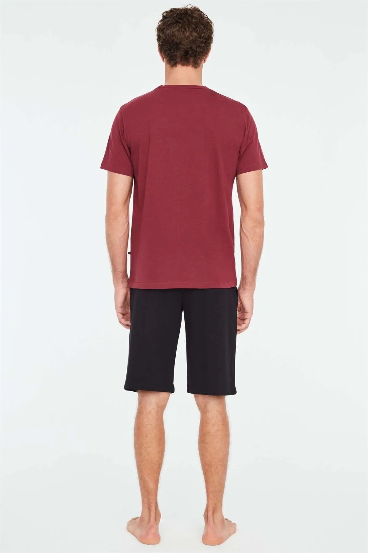 ست پیژامه قرمز مردانه شلوارک تیشرت آلو اورجینال U.S. Polo Assn.
