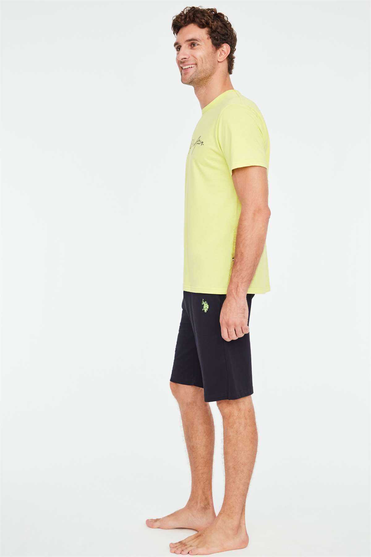 ست پیژامه زرد مردانه شلوارک تیشرت اورجینال U.S. Polo Assn.