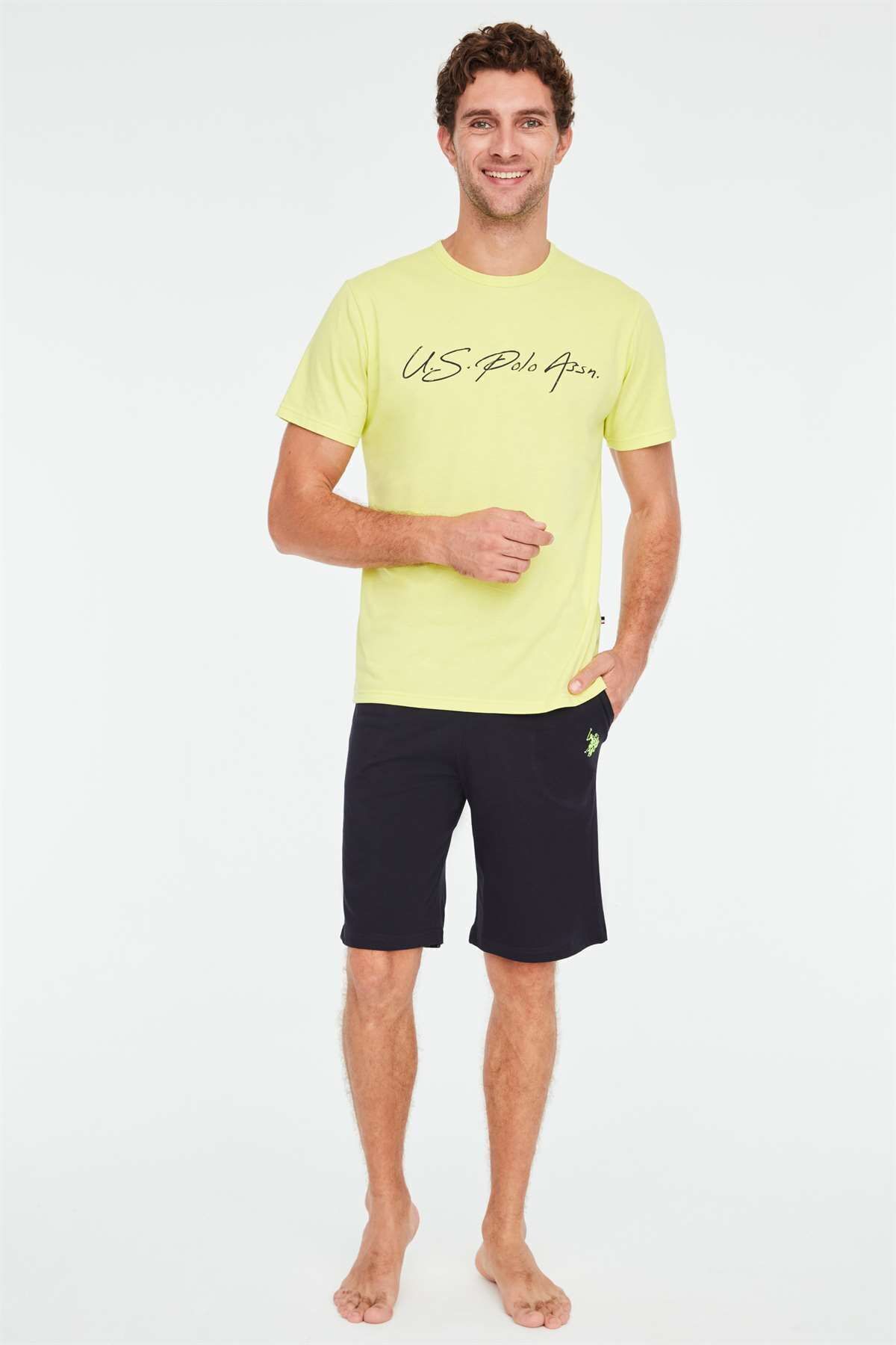 ست پیژامه زرد مردانه شلوارک تیشرت اورجینال U.S. Polo Assn.