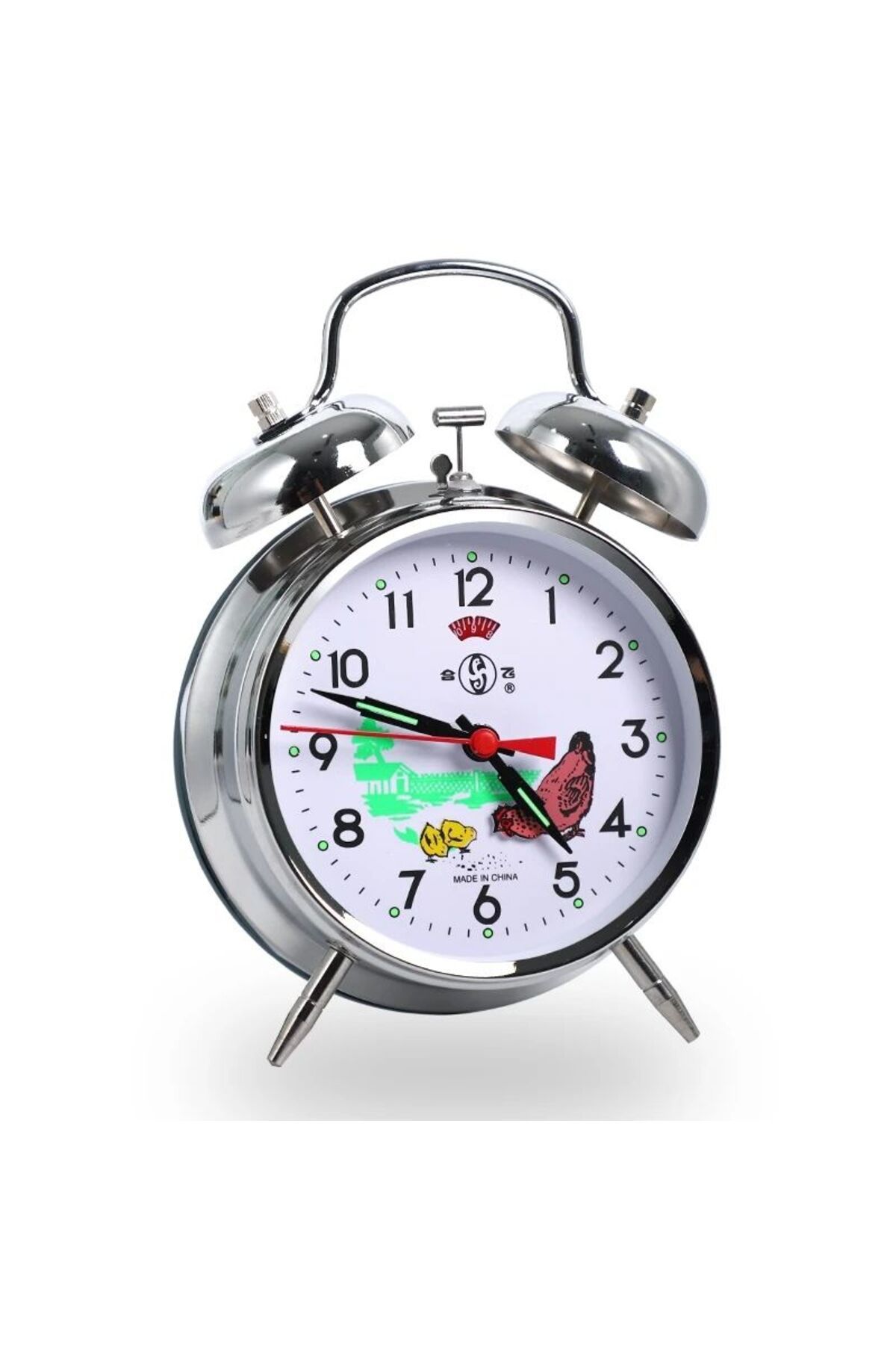 Sarego-Nostalgic Table Clock All Metal Design Wind-Up Mega Size Clock with Bell Alarm and Chicken 3