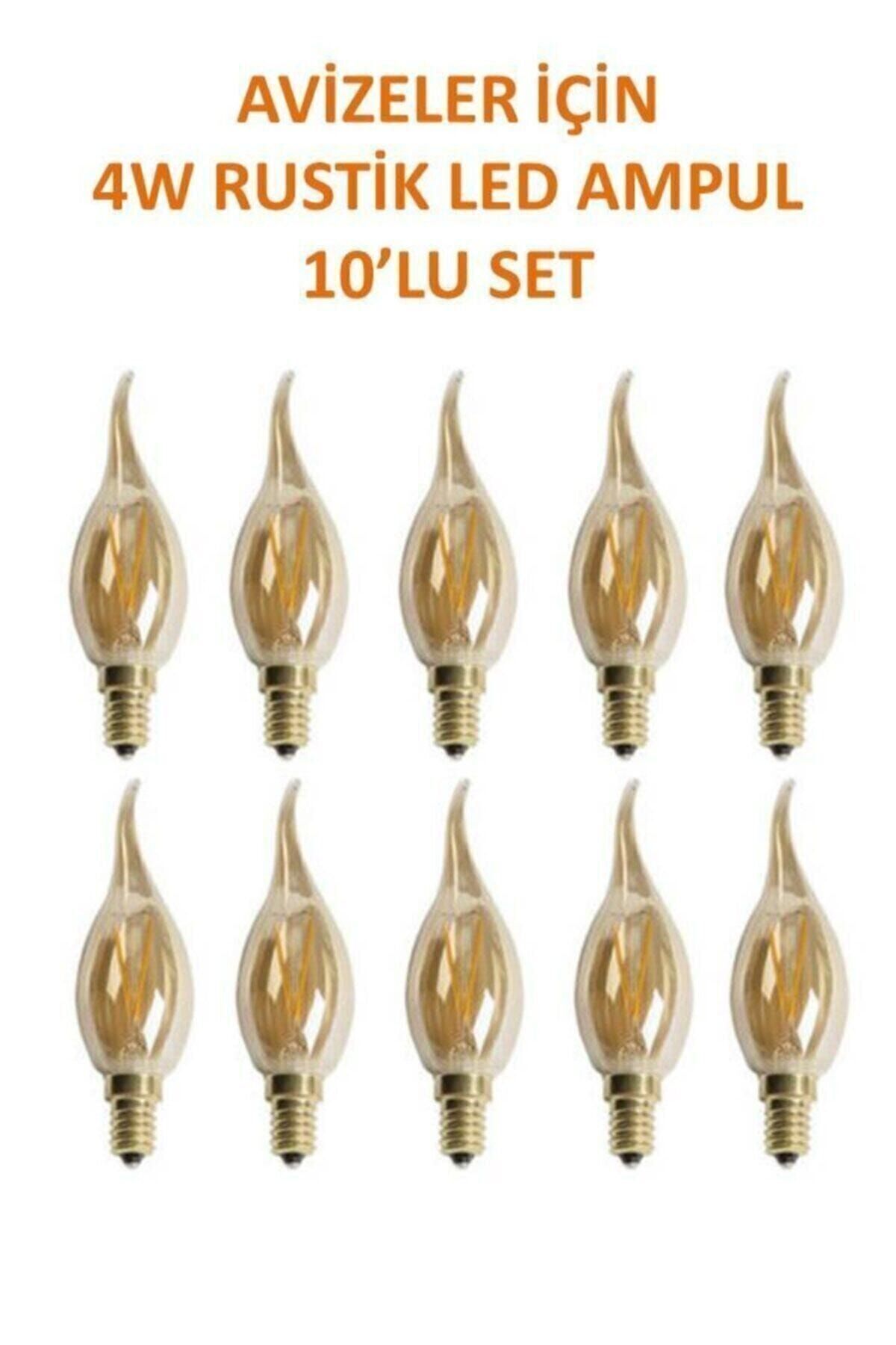 Cata Rustik Led Avizeler Için Ince Duylu Ampul 4w Amber Renk 10'lu Set Amber Renk