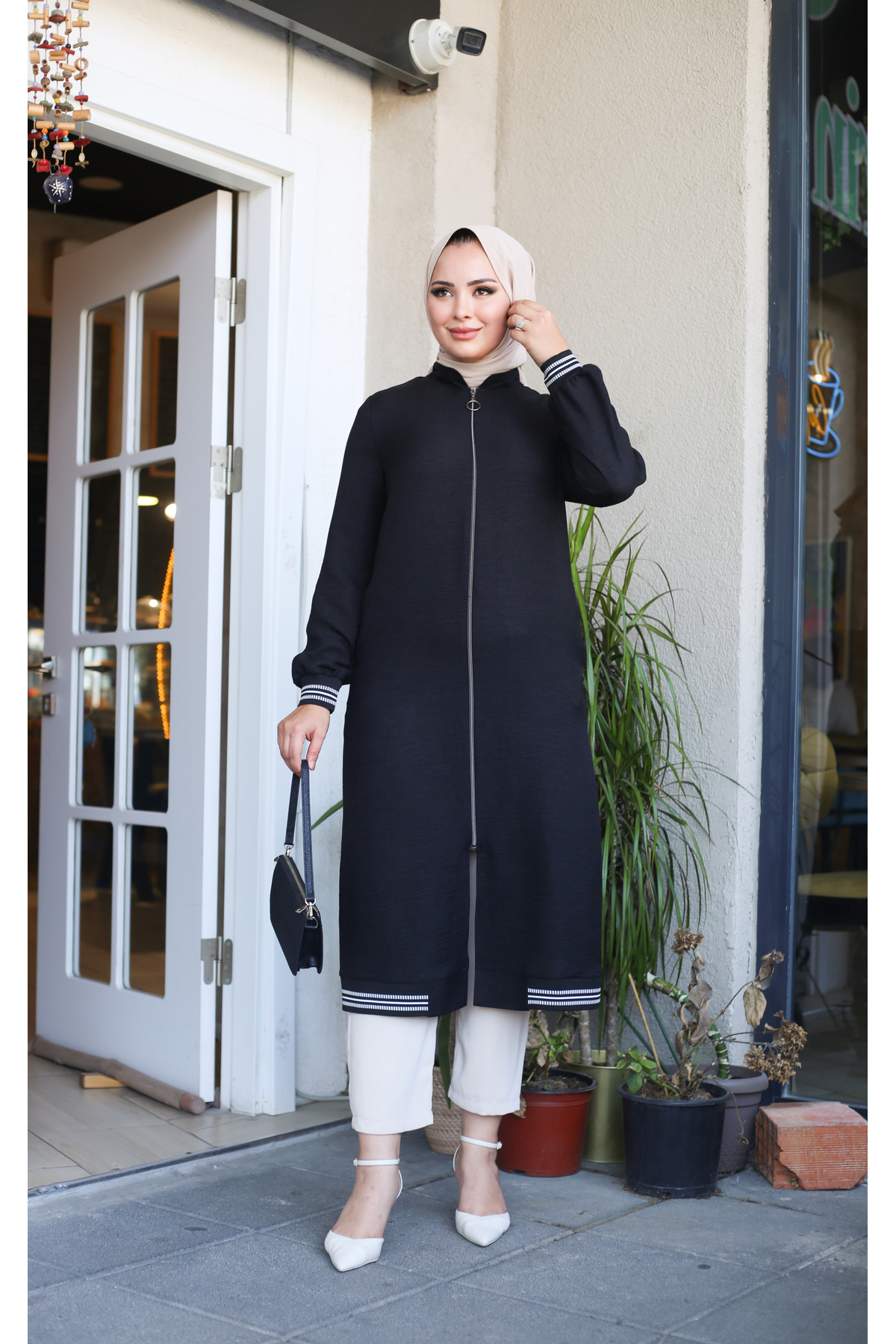 MARFİM KADIN RİBANA DETAYLI KETEN TESETTÜR KAP