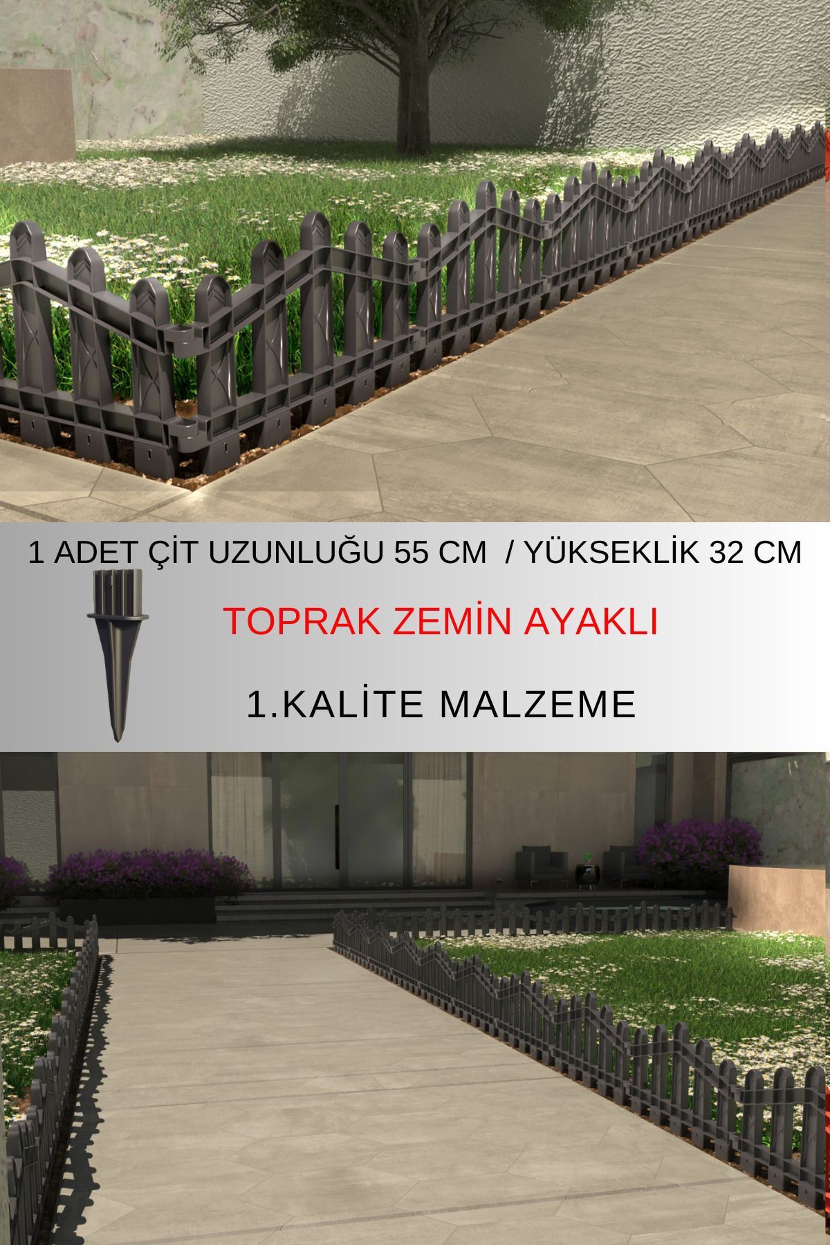 Decorative Plastic Garden And Landscape Fence 1 Piece Fence (H: 32 CM / W: 55 CM) With Soil Leg
