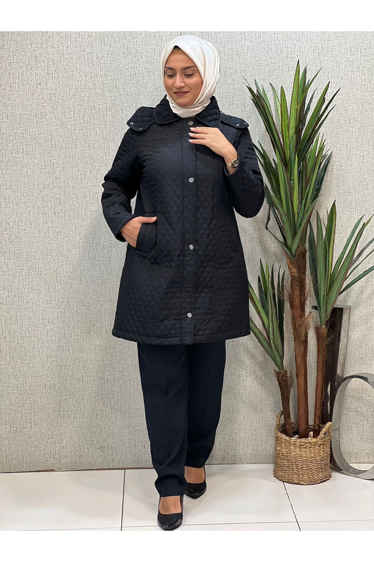 Butik büyük beden Kapitone Kürklü mont