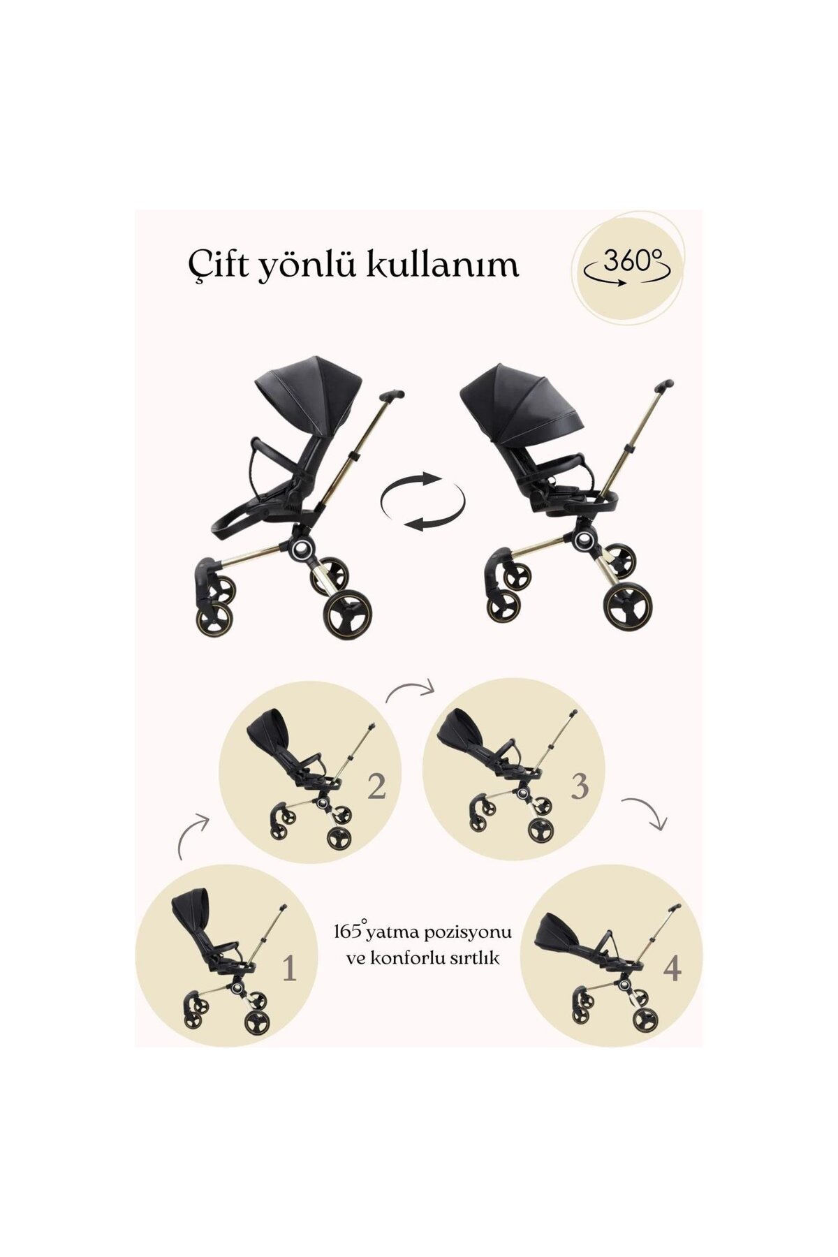 QPLAY 360 Derece Dönebilen Hareket Sensörlü Kabin Boy Bebek Arabası fotoğrafı 5 (önizleme)