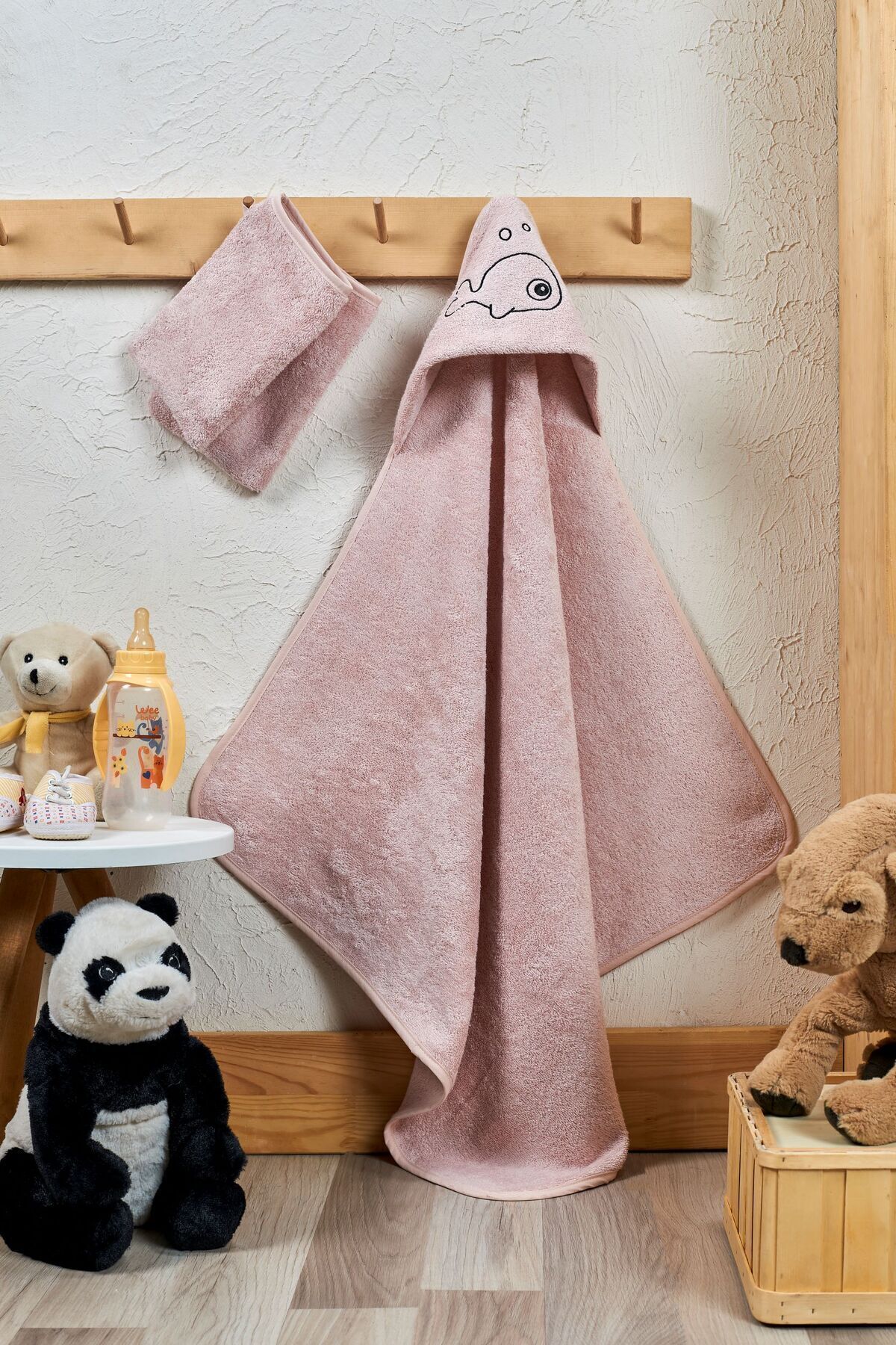 EIFIN Bambu Balık Nakışlı Bebek Havlu Kundak Ve Kese Seti fotoğrafı 6 (önizleme)