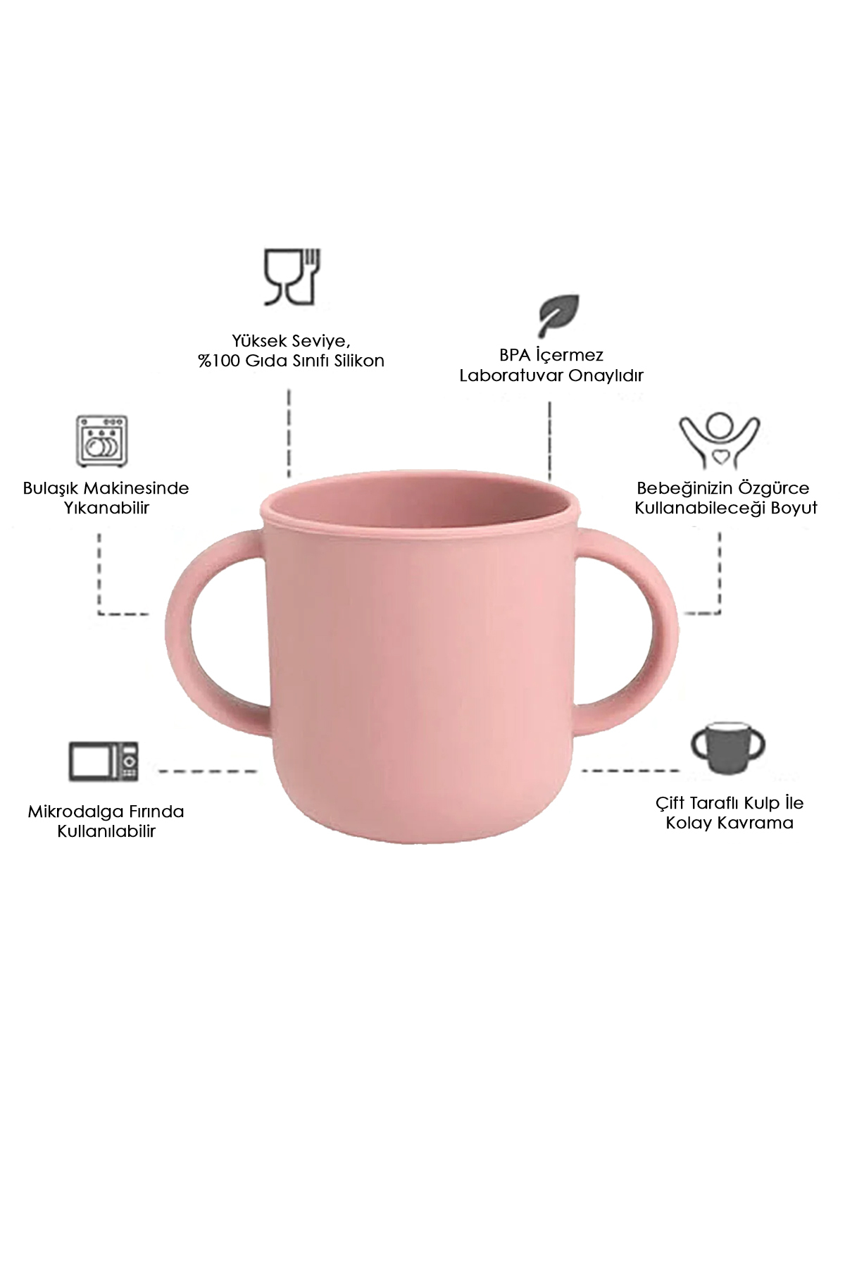 Meleni Baby 4'lü Silikon Bebek Beslenme Seti- Vakumlu Kase - Mama Önlüğü - Kulplu Bardak - Kaşıyıcı Kaşık -Pembe fotoğrafı 4 (önizleme)