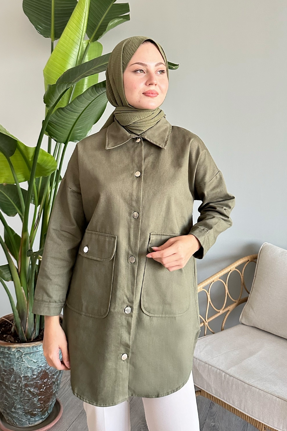 InStyle-Μπουφάν Khaki Gabardine Oversize 4