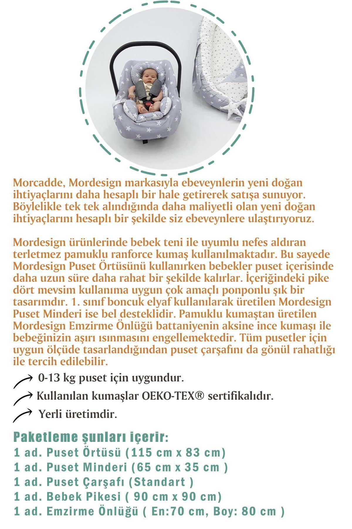 mordesign Ortopedik Bebek Puset Minderi, Örtü, Çarşaf, Bebek Pikesi, Emzirme Önlüğü, 5'li Set, Animal Serisi fotoğrafı 7 (önizleme)