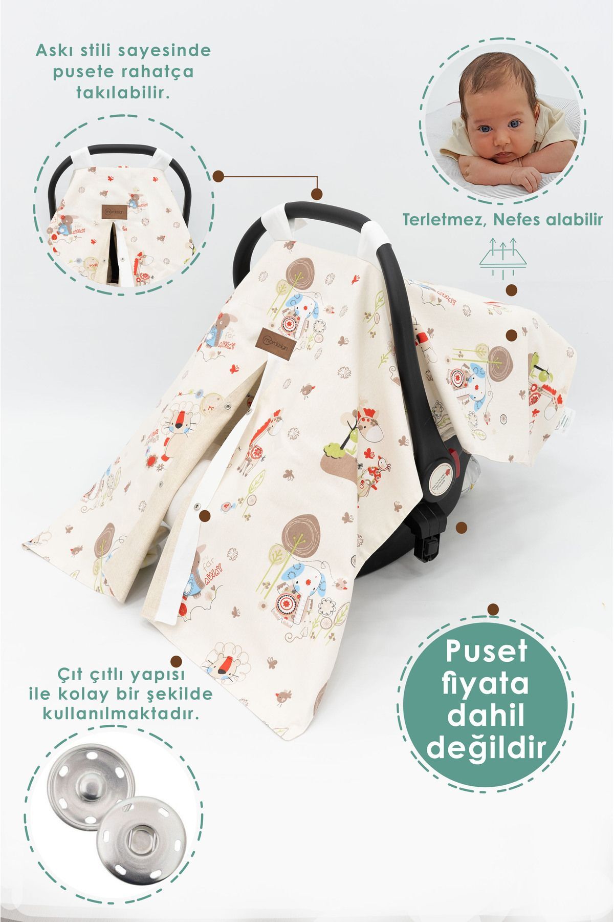 mordesign Bebek Puset Örtüsü, Pamuklu Kumaş, Askı Stil, Animal Serisi fotoğrafı 2 (önizleme)