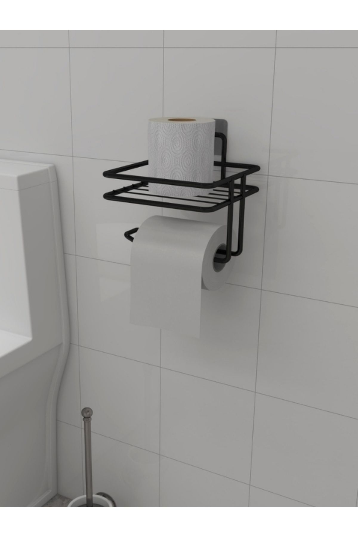 Yapışkanlı Tuvalet Kağıtlığı Tutacağı Askısı Mat Siyah Metal Tuvalet Kağıtlık