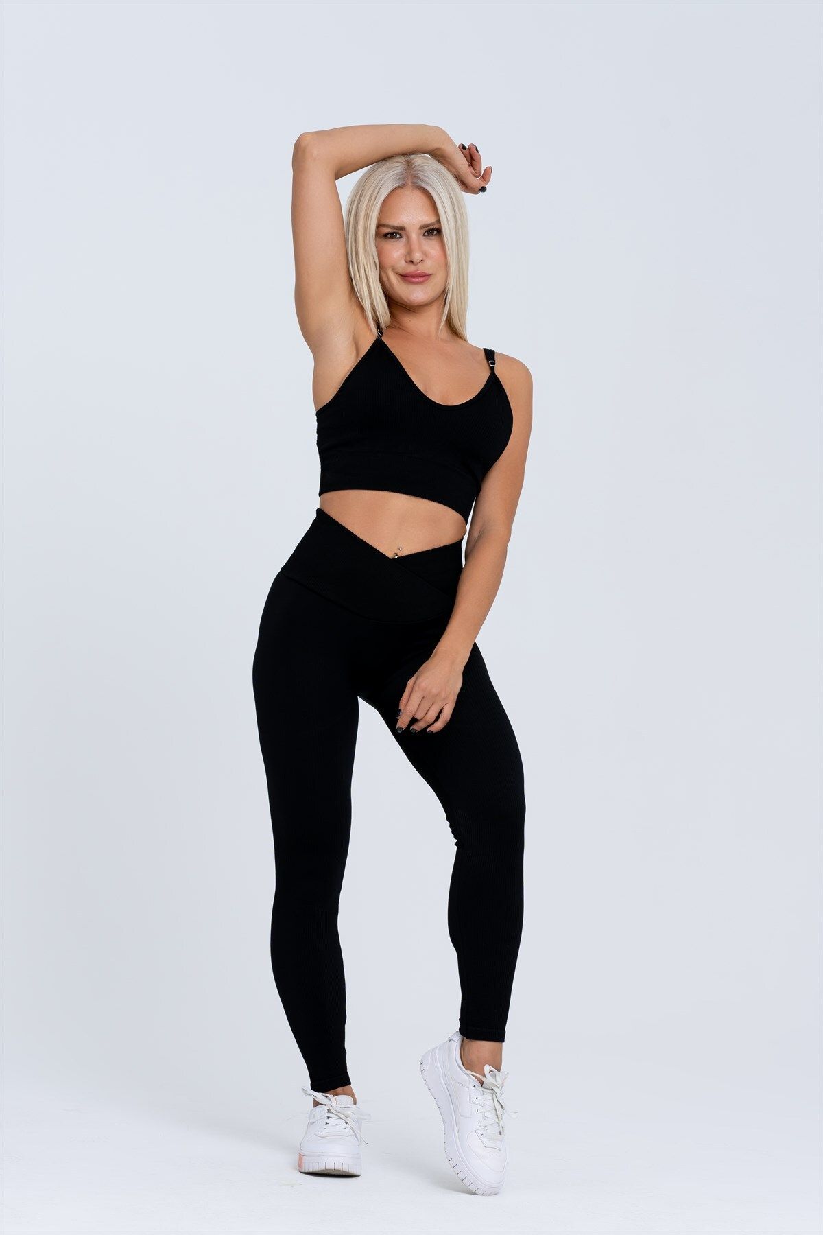 Gymwolves-Nahtlose Sportstrumpfhose | Schwarz | Nahtlose Leggings | Cord | Wickelmodell | 2