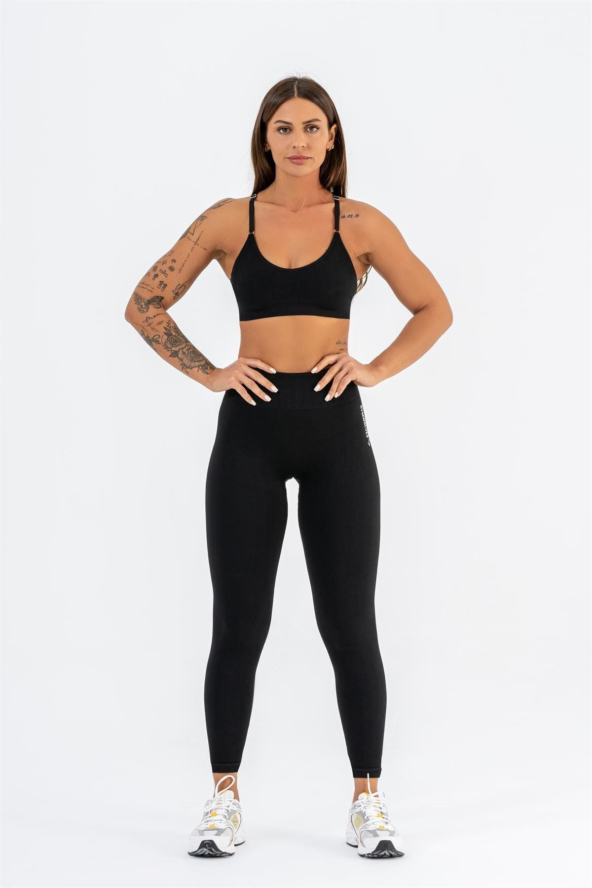 Gymwolves-Seamless Sports Tights | Black | Seamles Leggings | Thin Twill | 2