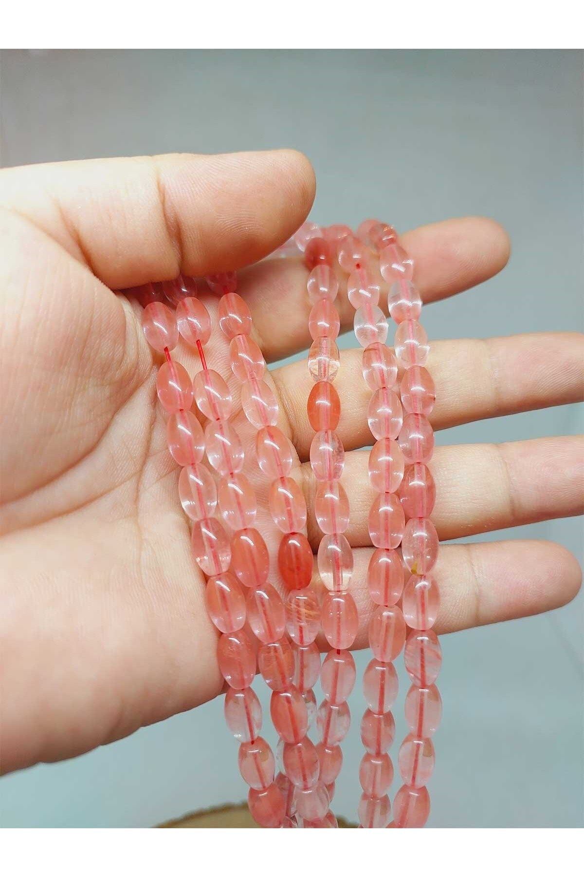 Bracelet Length Rose Quartz Stone Barley Cut Half Knee 6*8.5mm (51306) (18CM LONG)