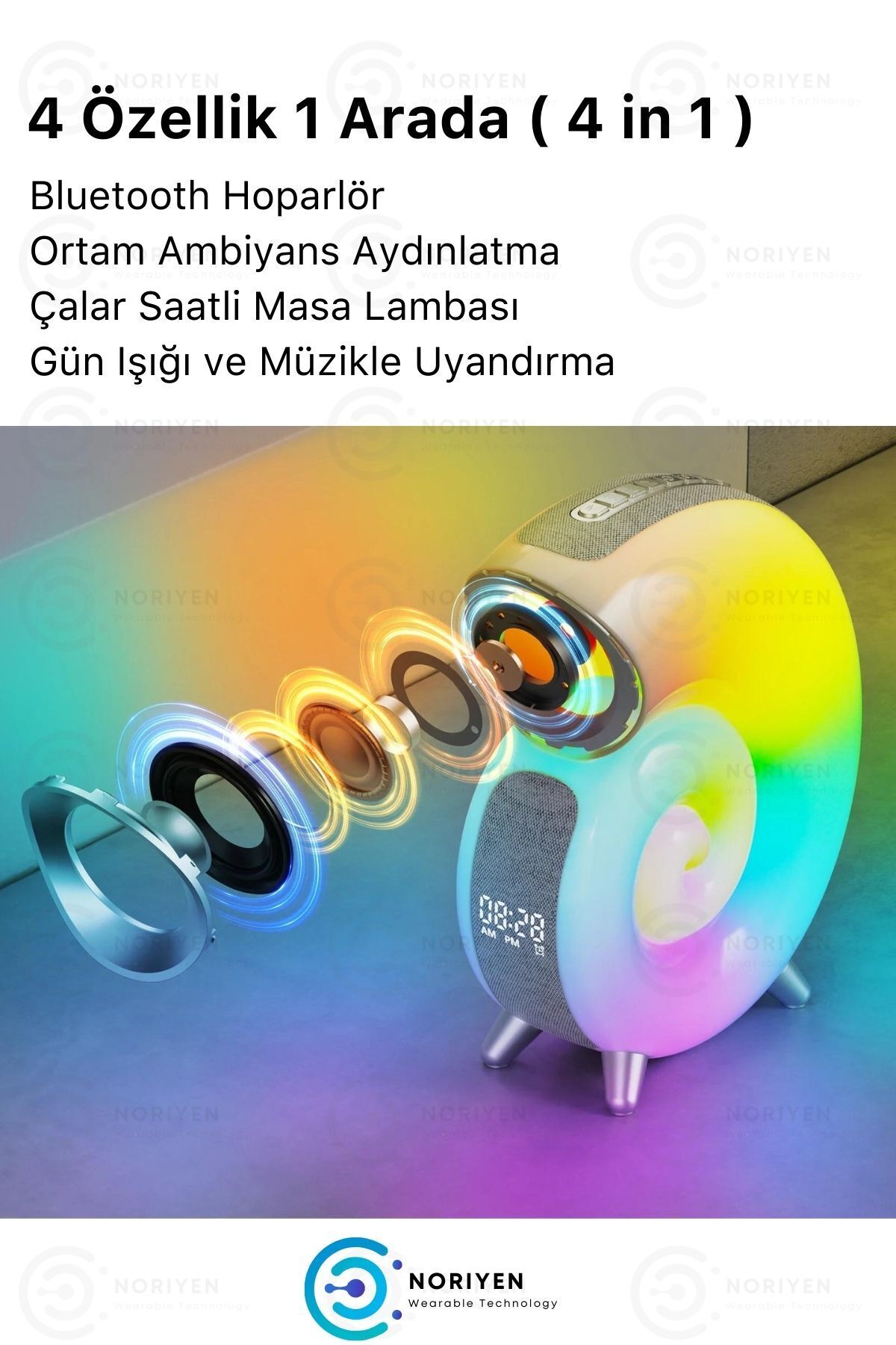 Perfect Ambiance 256 RGB LED Işıklı Akıllı Gece Lambası Salyangoz Kablosuz Şarj Bluetooth Hoparlör