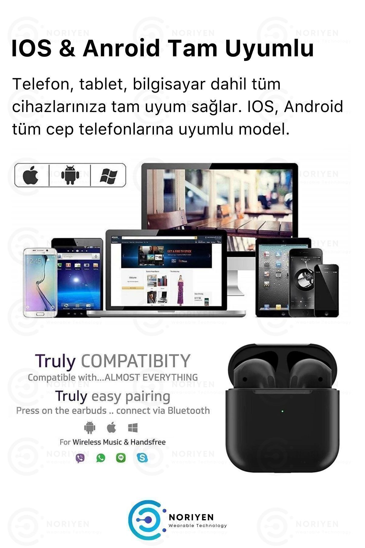 Black Premium Serisi Hd Ses Ios Android Uyumlu Kulak Içi Kablosuz Bluetooth Kulaklık