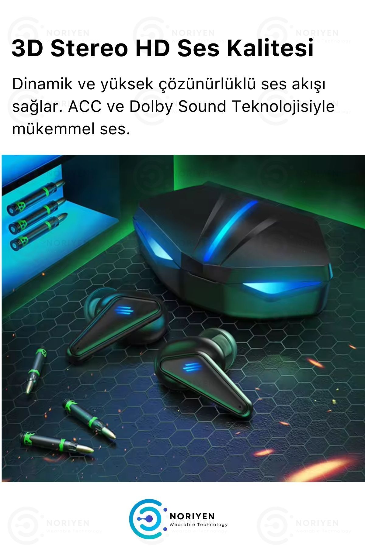 K55 Tws Pro Oyuncu Kulaklığı 3D Stereo Ses Extra Bass Işıklı Mikrofonlu Bluetooth Kablosuz Kulaklık