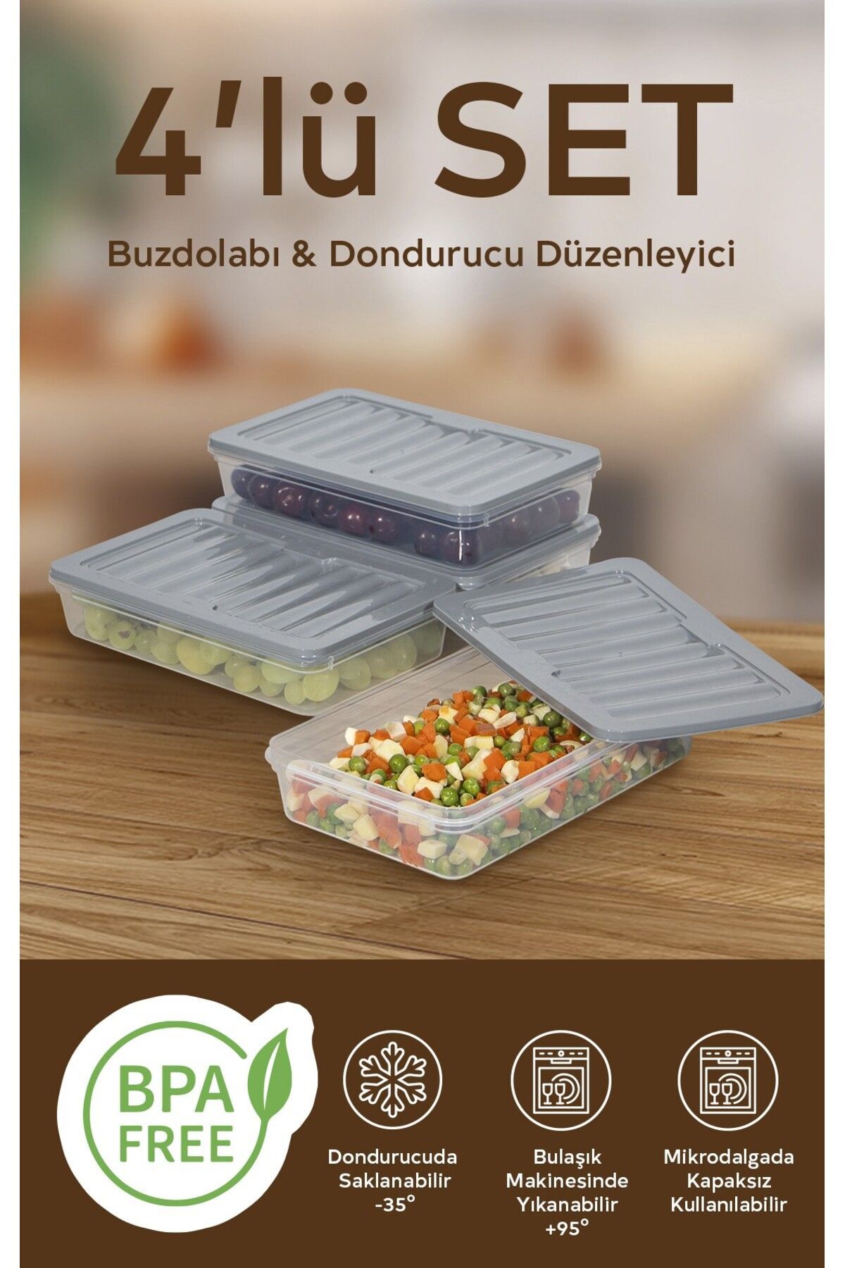 Nesto Home 4lü Set 1200 ml Buzdolabı Düzenleyici Buzluk Ve Mikrodalga Saklama Kabı