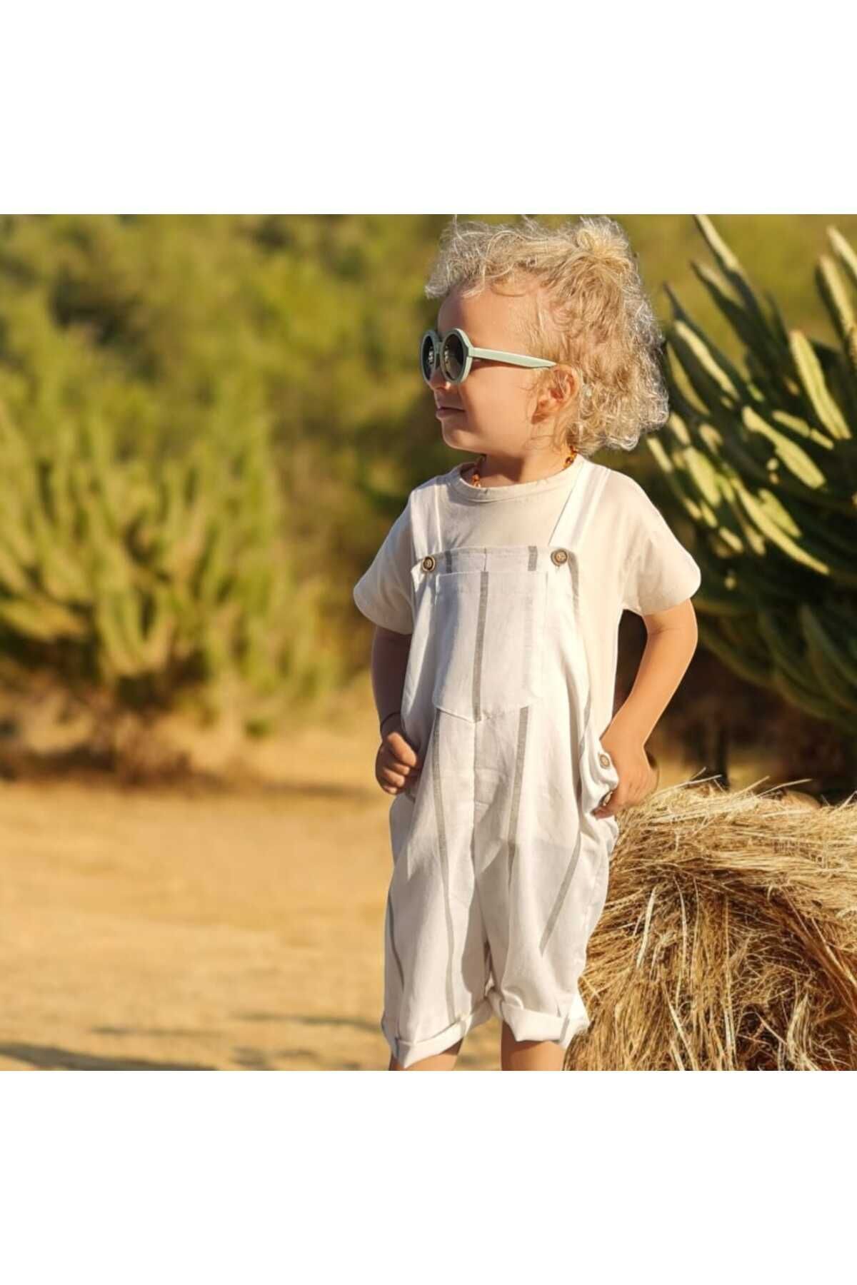 BEBEĞİME ÇORAP-Salopet de in pentru baieti - Salopeta pantaloni scurti cu dungi 3