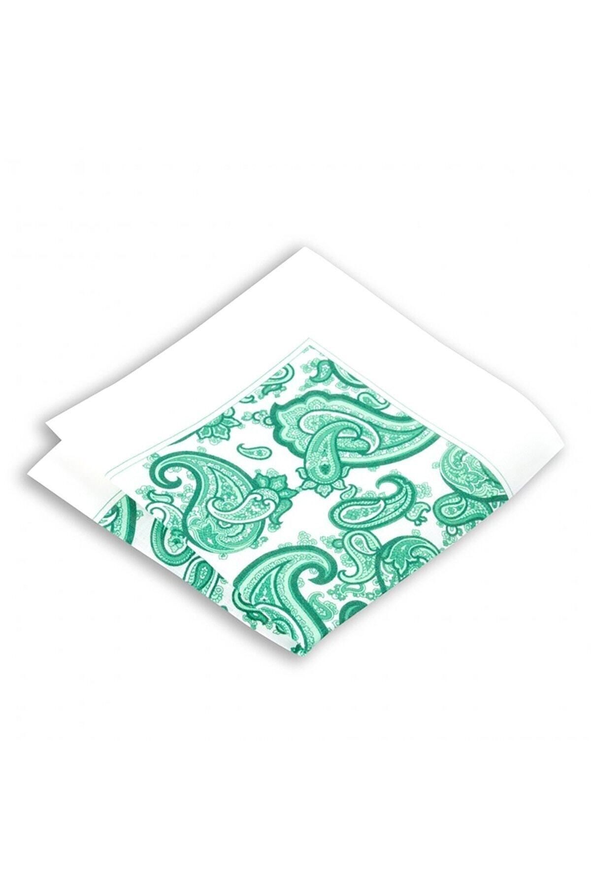  پوشت جیبی کتان طرح‌دار طرح شال سبز، ابعاد ۳۳x۳۳ سانتی‌متر