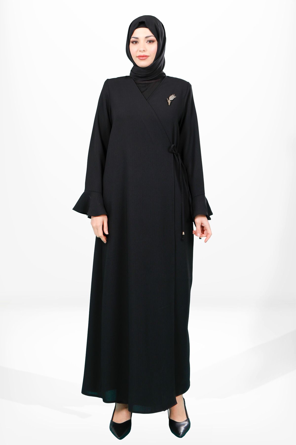 مانتو و عبای پوشیده زنانه رنگ مشکی بازوی مگس وصل شده ABAYA 3979 Beyza
