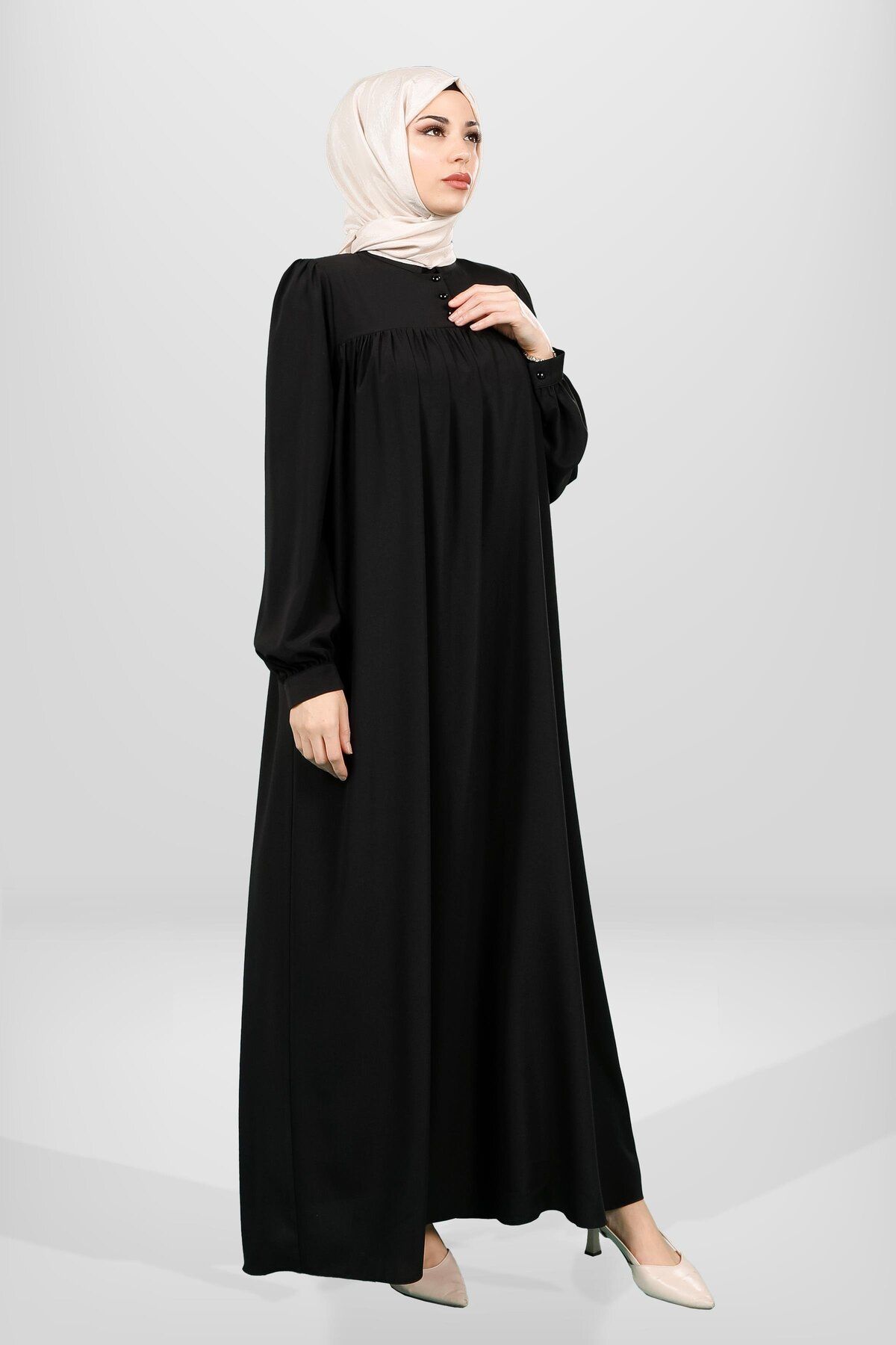 پیراهن پوشیده زنانه ROBADAN CUTTING CUFF BUTTON مشکی HEJAB لباس 5616 Beyza