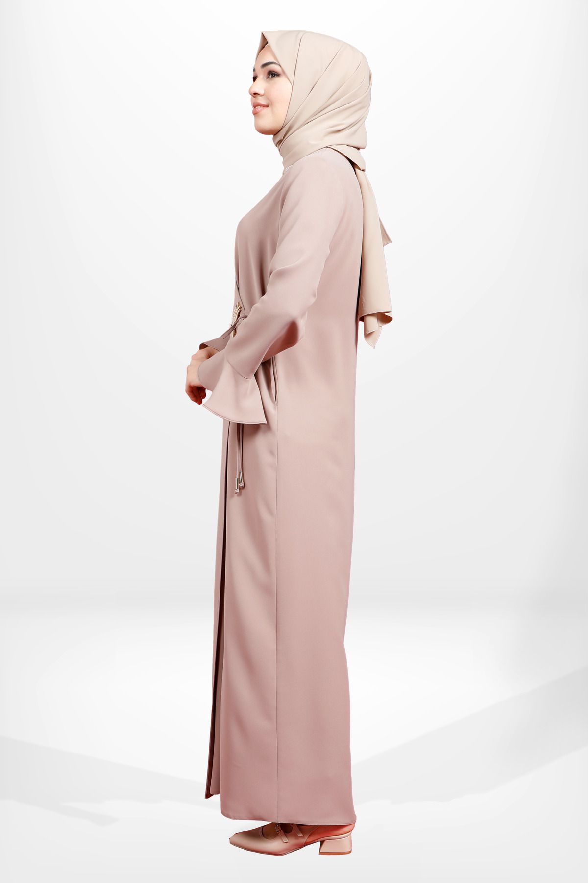 مانتو و عبای پوشیده زنانه رنگ MINK بازوی مگس در حال اتصال ABAYA 3979 Beyza