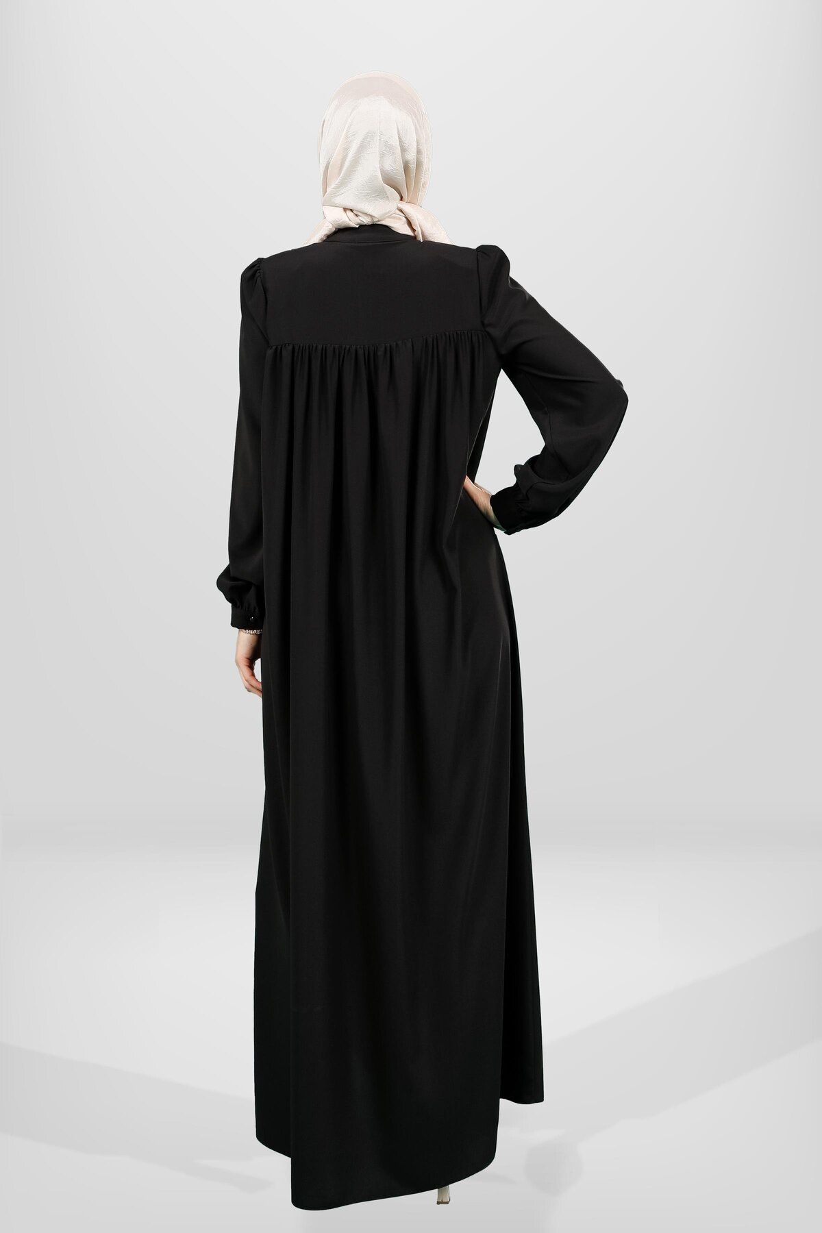 پیراهن پوشیده زنانه ROBADAN CUTTING CUFF BUTTON مشکی HEJAB لباس 5616 Beyza