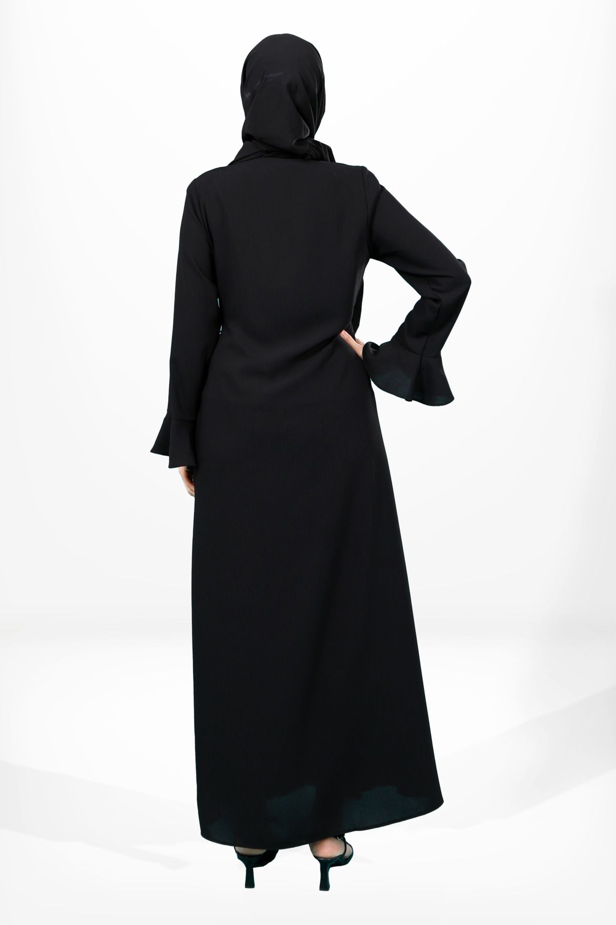 مانتو و عبای پوشیده زنانه رنگ مشکی بازوی مگس وصل شده ABAYA 3979 Beyza