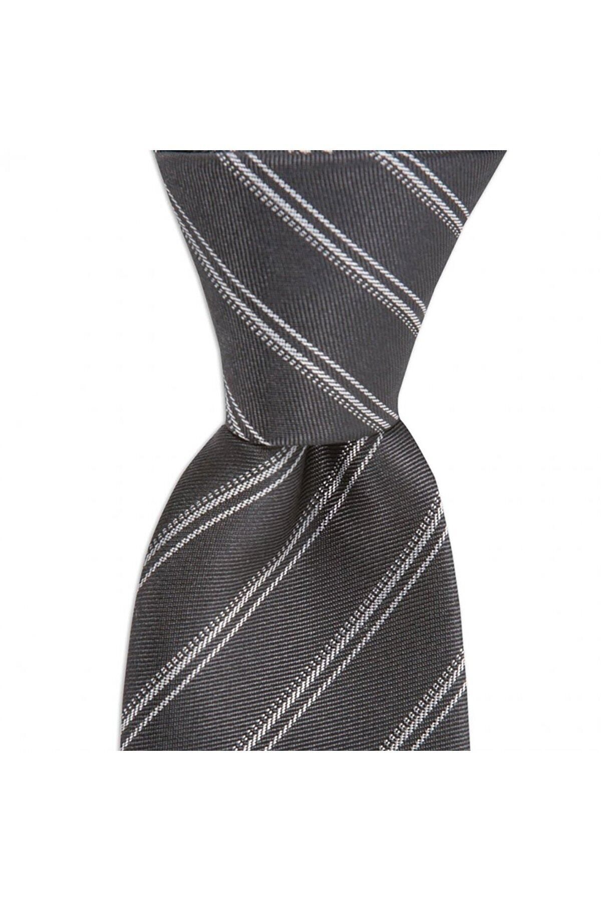  کراوات ابریشمی مردانه خاکستری راه راه با عرض ۷.۵ سانتی متر