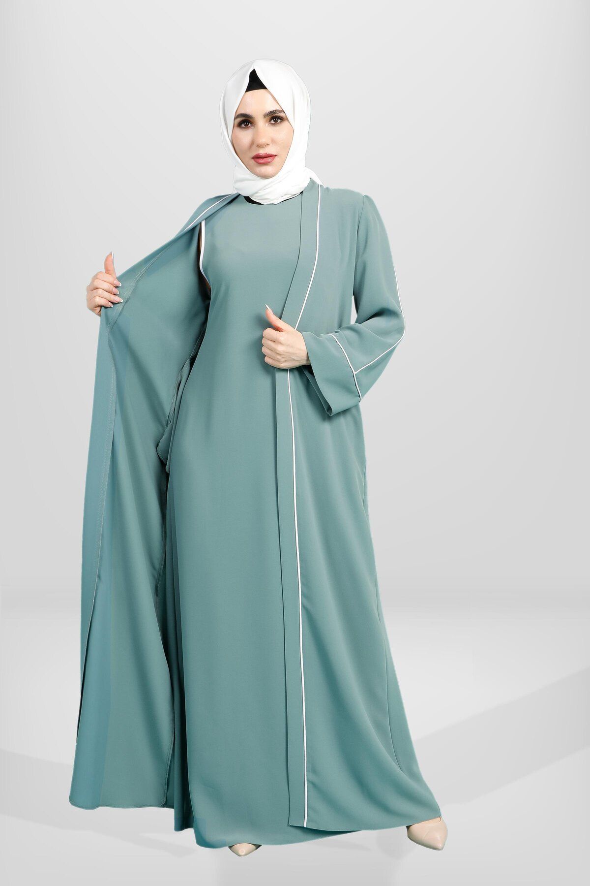 مانتو و عبای پوشیده زنانه رنگ نعناع باینری ABAYA TEAM 3863 Beyza