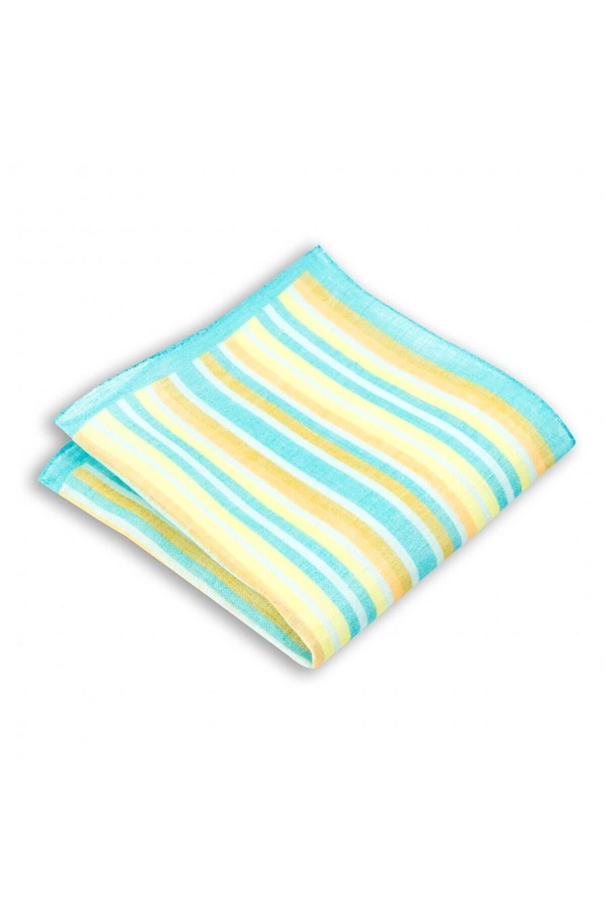  پوشت جیبی کتان راه راه سبز، ابعاد ۳۳x۳۳ سانتی‌متر